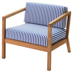 Outdoor 'Virkelyst' Chair in Teak and Blue Striped Fabric for Skagerak