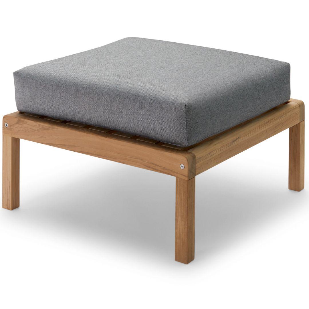 Contemporary Outdoor 'Virkelyst' Pouf in Teak and Charcoal Fabric for Skagerak For Sale