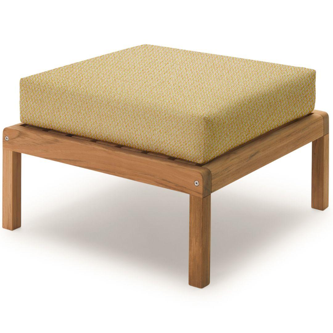 Outdoor 'Virkelyst' Pouf in Teak and Golden Yellow Striped Fabric for Skagerak For Sale 1