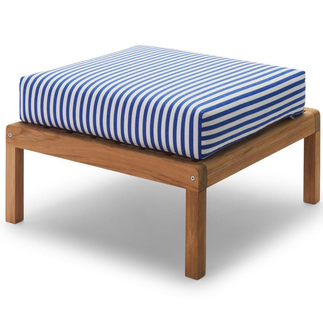 Pouf da esterno 'Virkelyst' in teak e tessuto a righe giallo oro per Skagerak in vendita 2