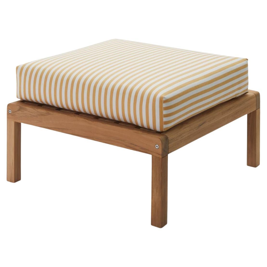 Outdoor 'Virkelyst' Pouf in Teak and Golden Yellow Striped Fabric for Skagerak For Sale
