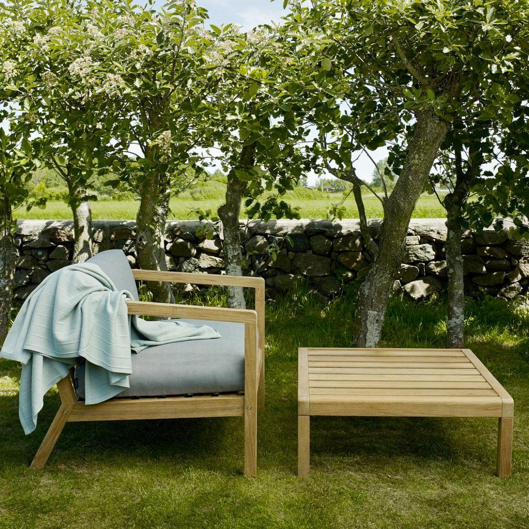 Pouf extérieur « Virkelyst » en teck et tissu blanc pour Skagerak en vente 8