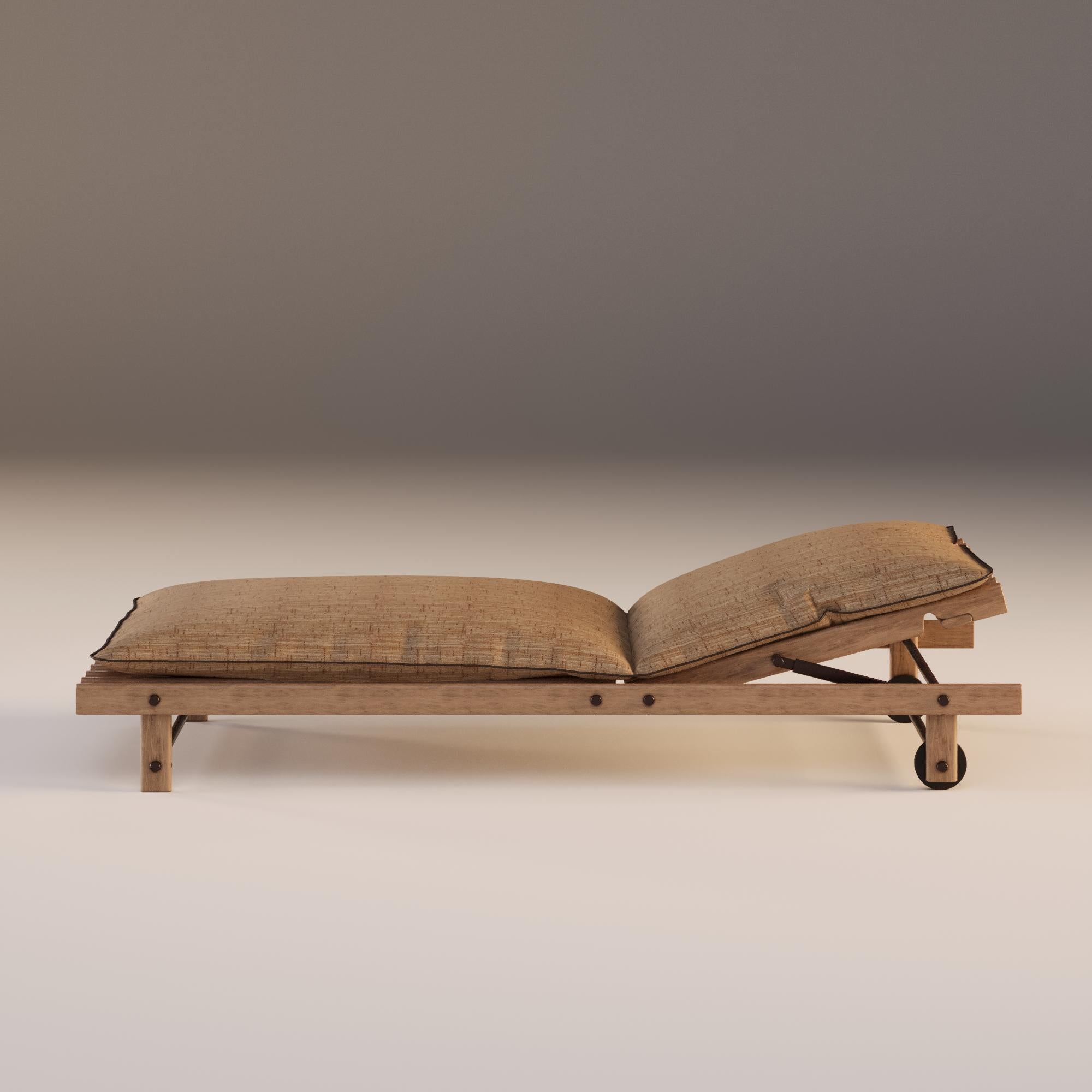 Portoghese Lettino da esterno resistente alle intemperie con struttura in Iroko in vendita