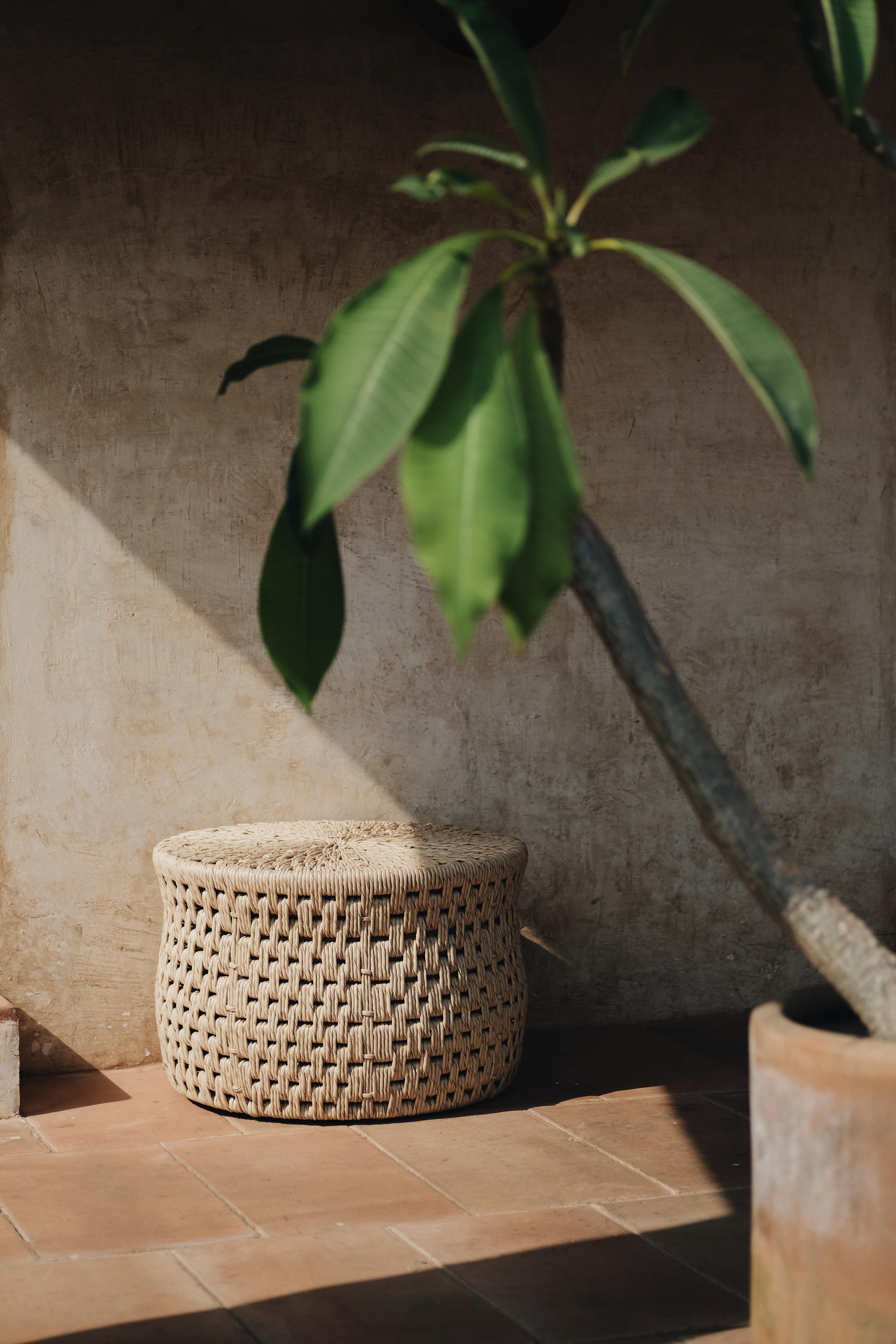 Aluminum Outdoor Woven Resin Ottoman by Luteca For Sale