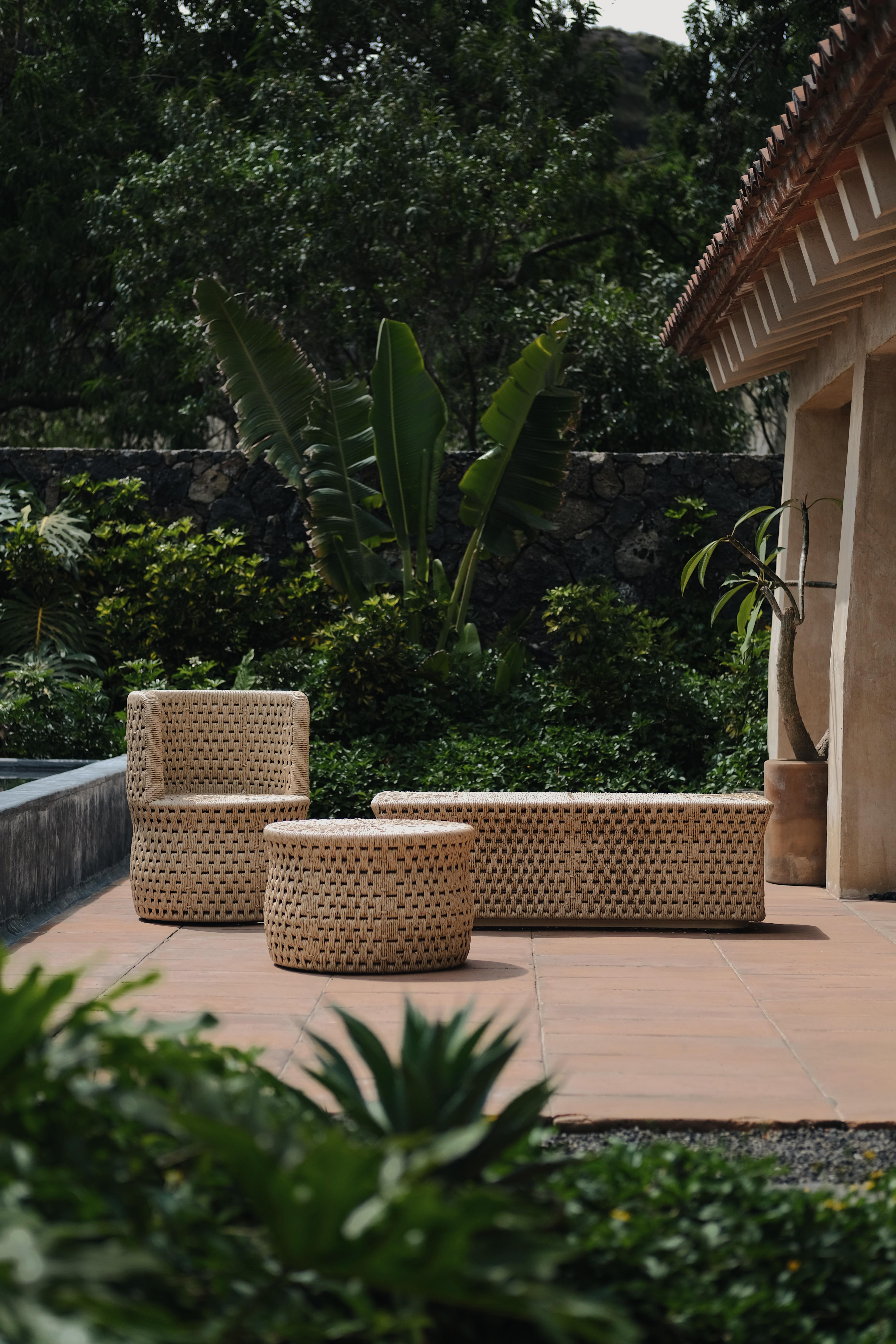 Outdoor Woven Resin Ottoman by Luteca For Sale 1