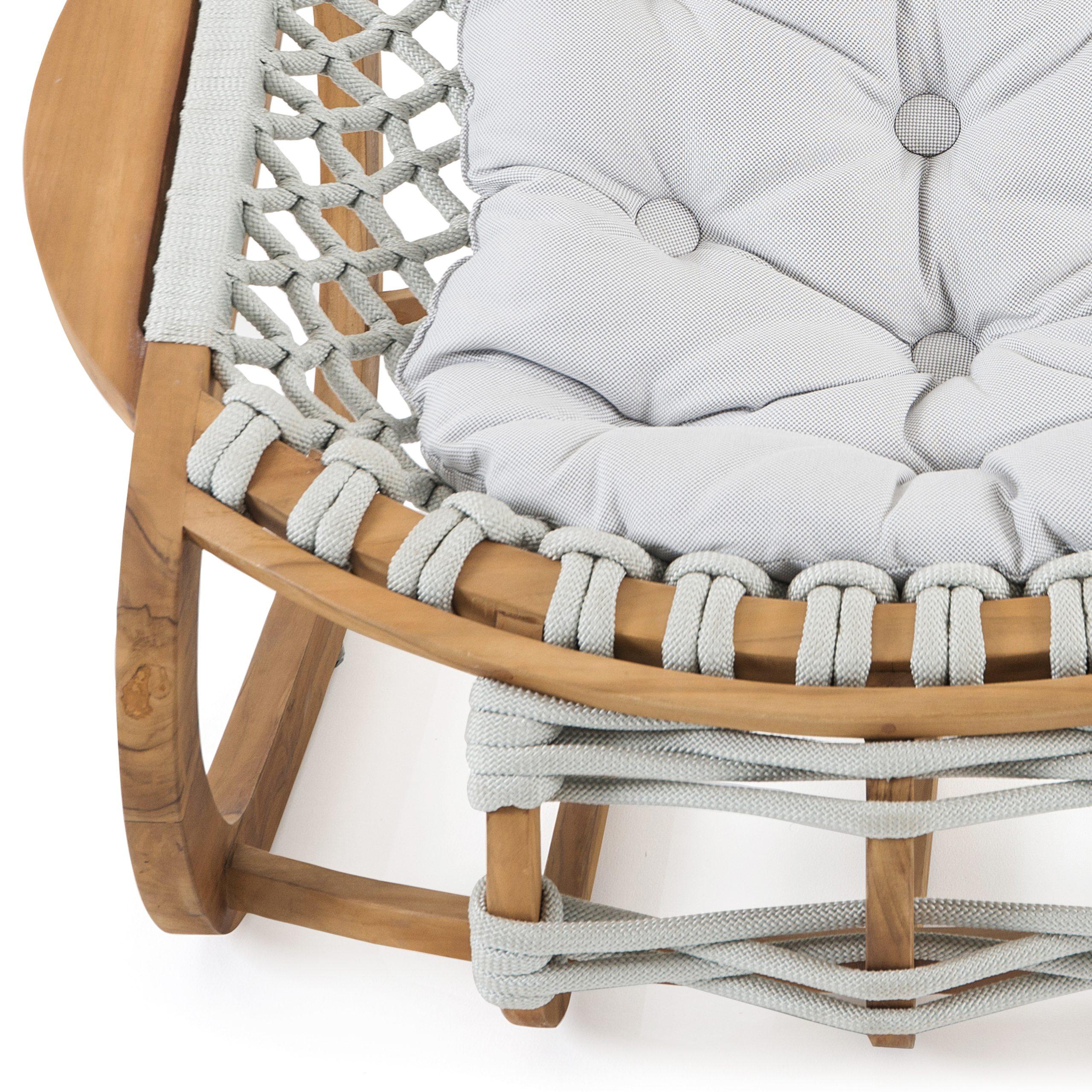 Hand-Crafted Outdoor Woven Rope Armchair in Solid Natural Teak 'Set of 2' For Sale