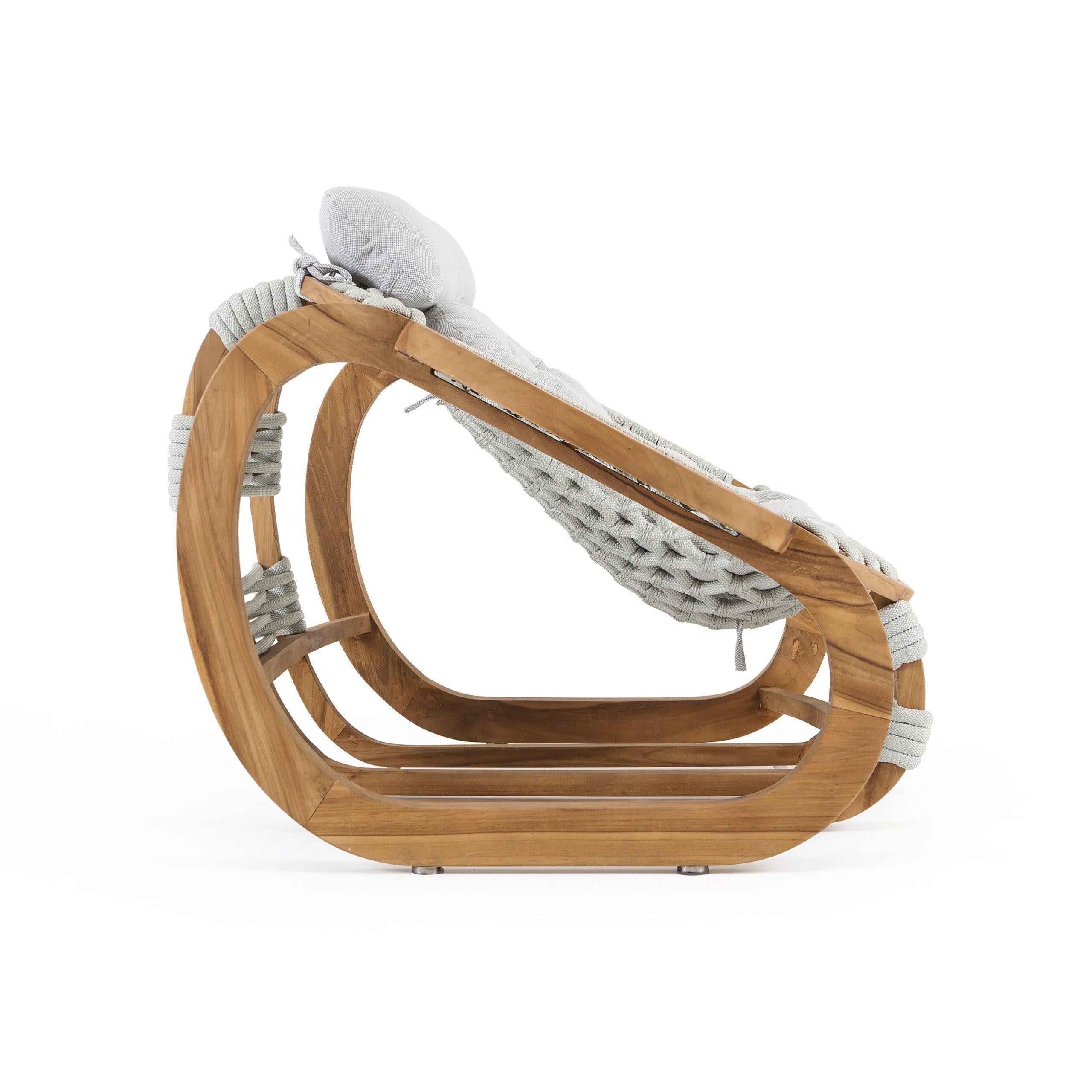 Poltrona da esterno in corda intrecciata in teak naturale massiccio 'Set di 2' In condizioni Nuovo in vendita a NEW YORK, NY