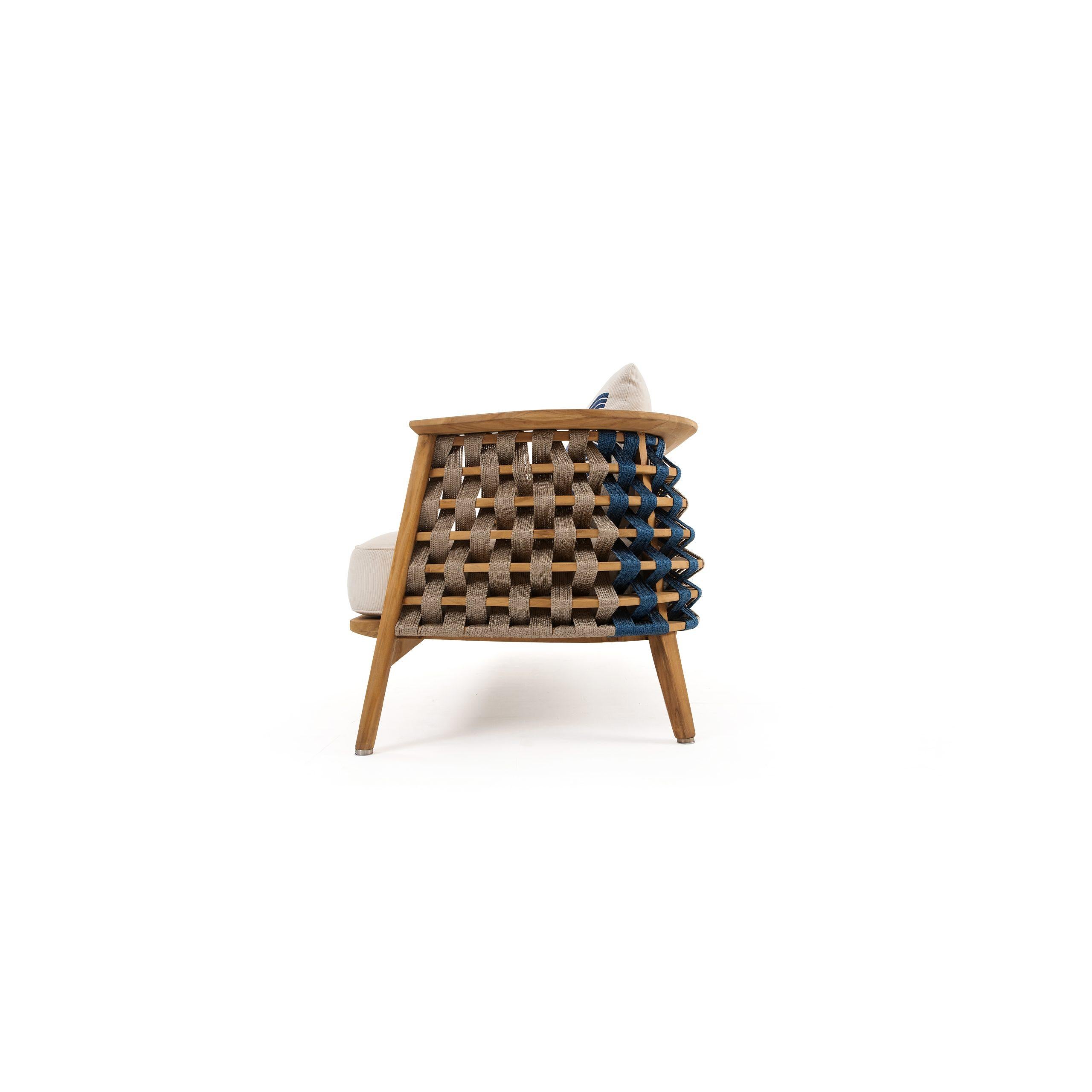 Sillón de exterior de cuerda tejida de teca maciza Siglo XXI y contemporáneo en venta