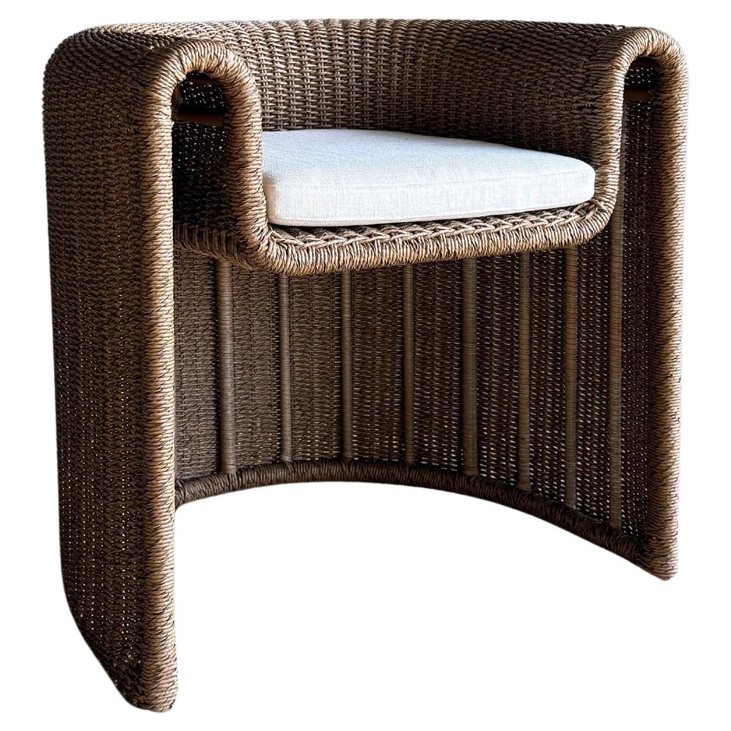 Outdoor Woven Rope Dining Chairs with Seat Cushions For Sale