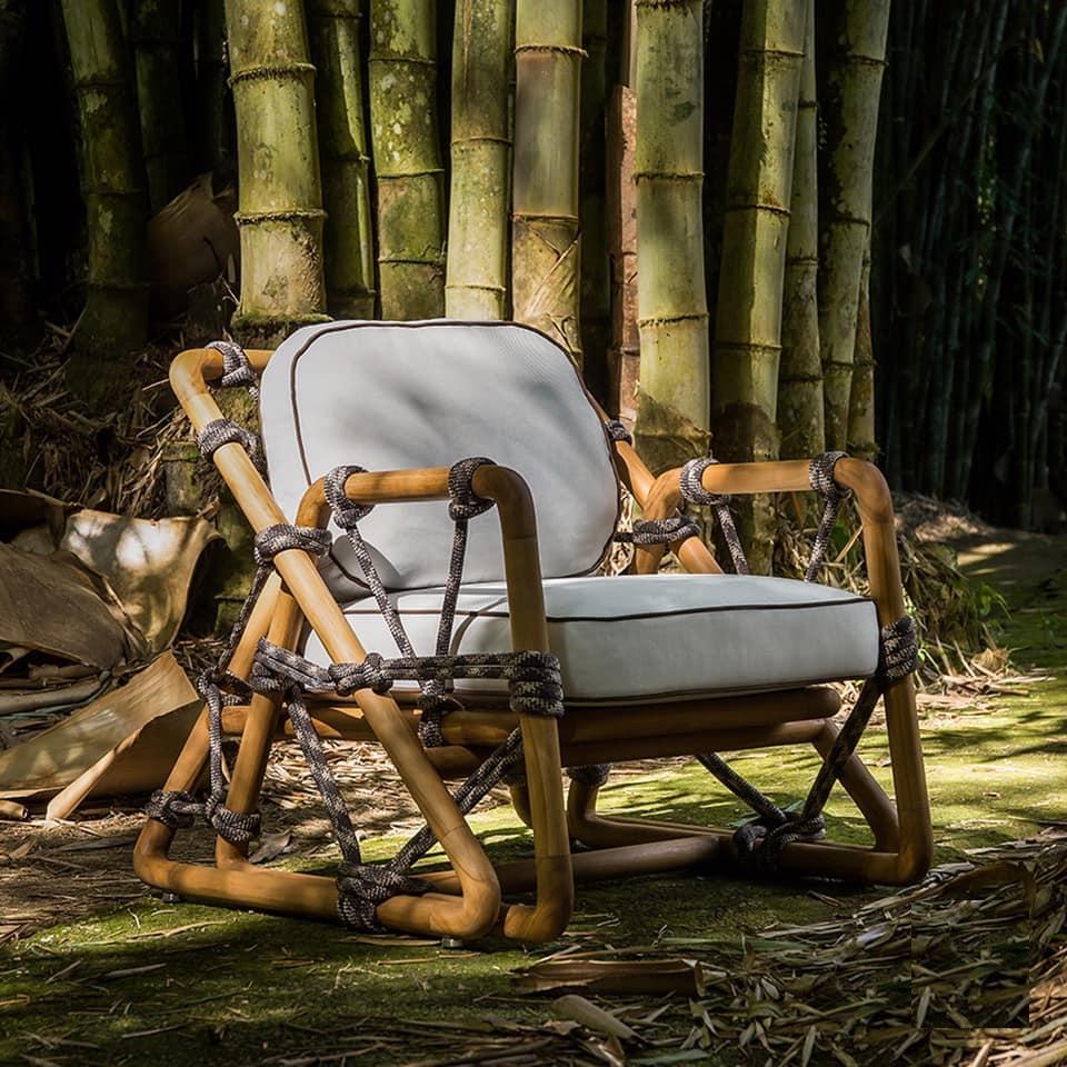 XXIe siècle et contemporain Chaise longue en corde tressée pour l'extérieur en teck naturel en vente