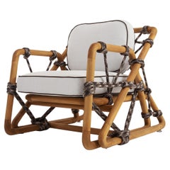 Outdoor Woven Rope Lounge Chair in Natural Teak