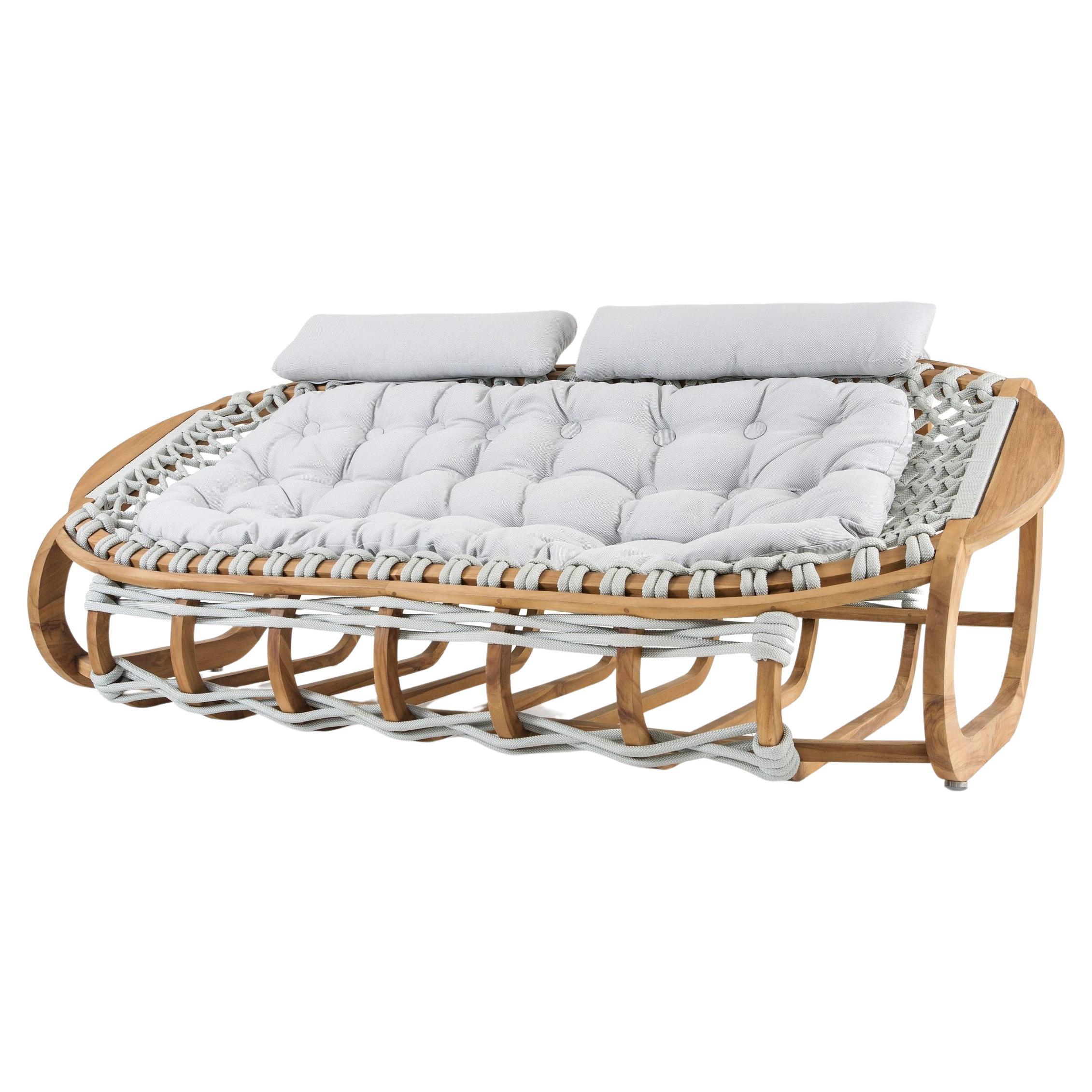 Outdoor Woven Rope Sofa in Natural Teak For Sale