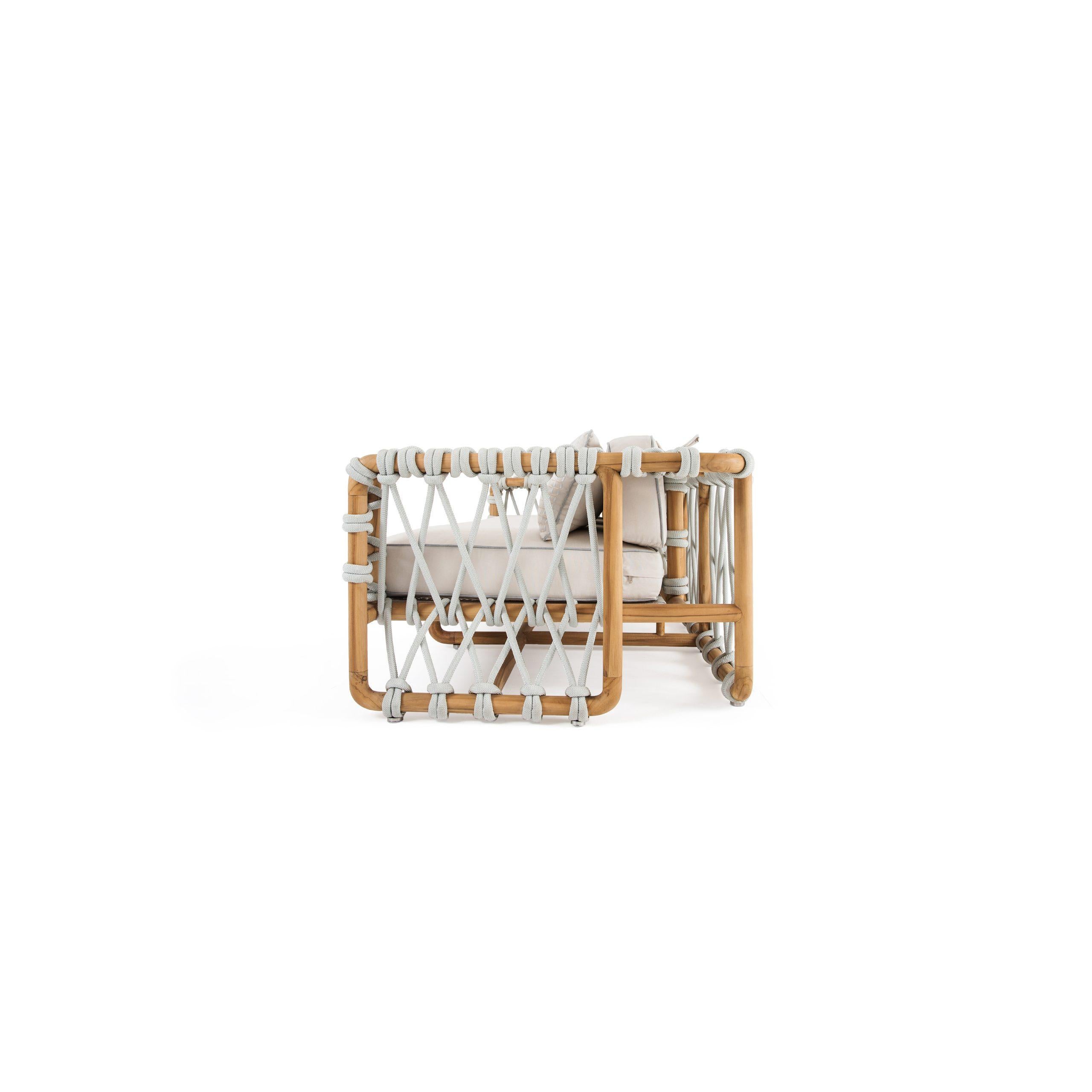 Outdoor-Sofa aus geflochtenem Seil in massivem Teakholz im Zustand „Neu“ im Angebot in NEW YORK, NY