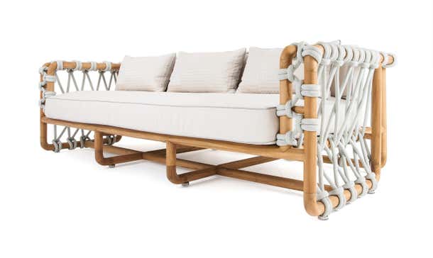 Outdoor Woven Rope Sofa In Solid Teak For Sale at 1stDibs | rope couch