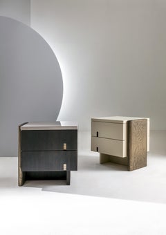 Outfit custom Bedside Table in Wood and Liquid metal