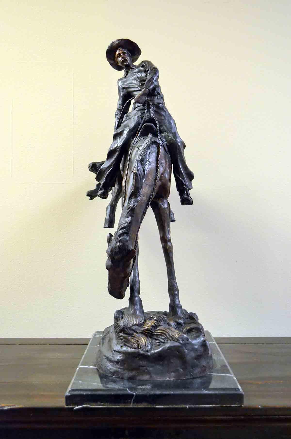 Outlaw Cast Bronze Sculpture on Marble Base, after Frederic Remington 6