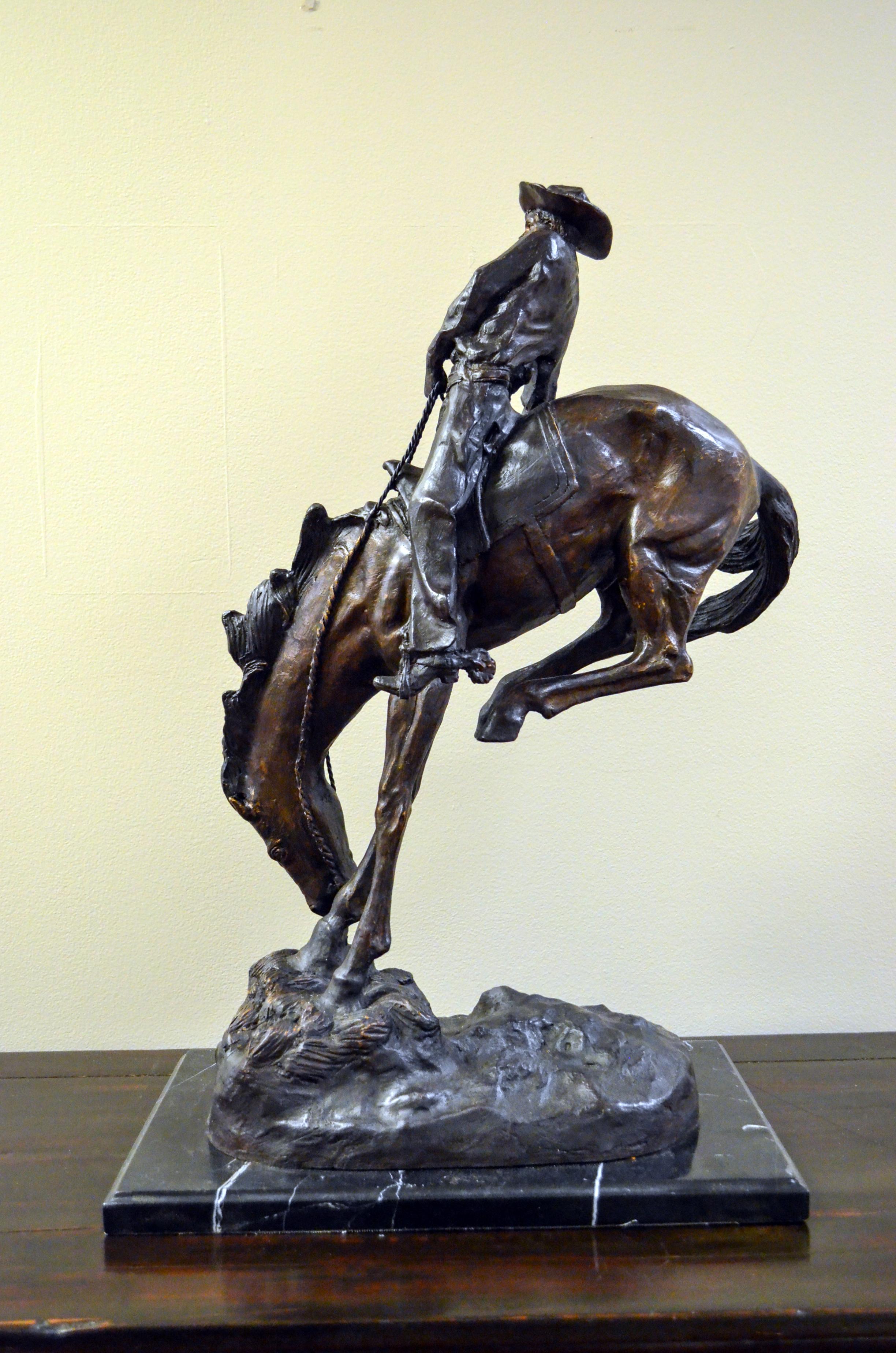 Outlaw Cast Bronze Sculpture on Marble Base, after Frederic Remington For Sale 6