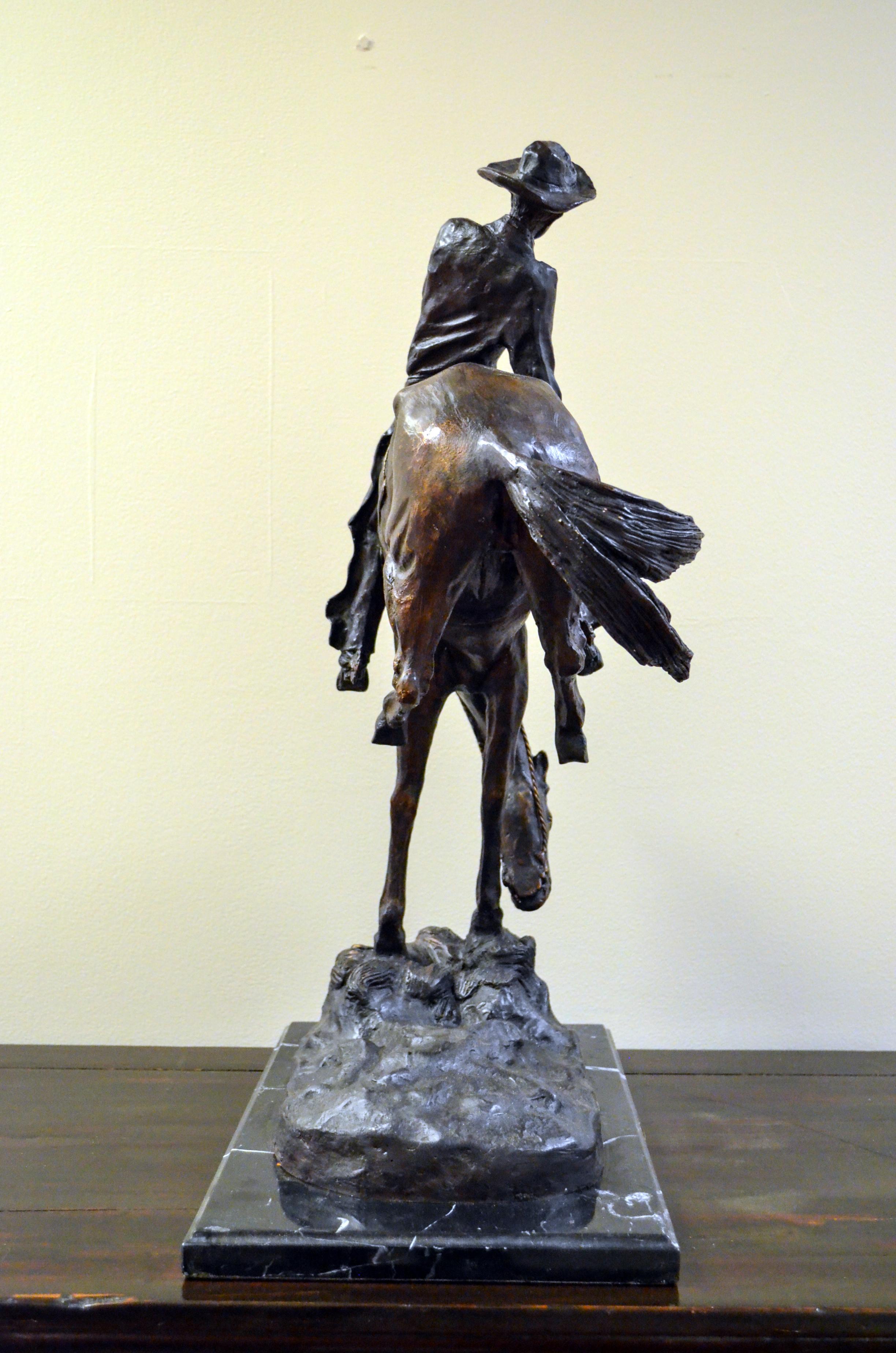 Outlaw Cast Bronze Sculpture on Marble Base, after Frederic Remington For Sale 10