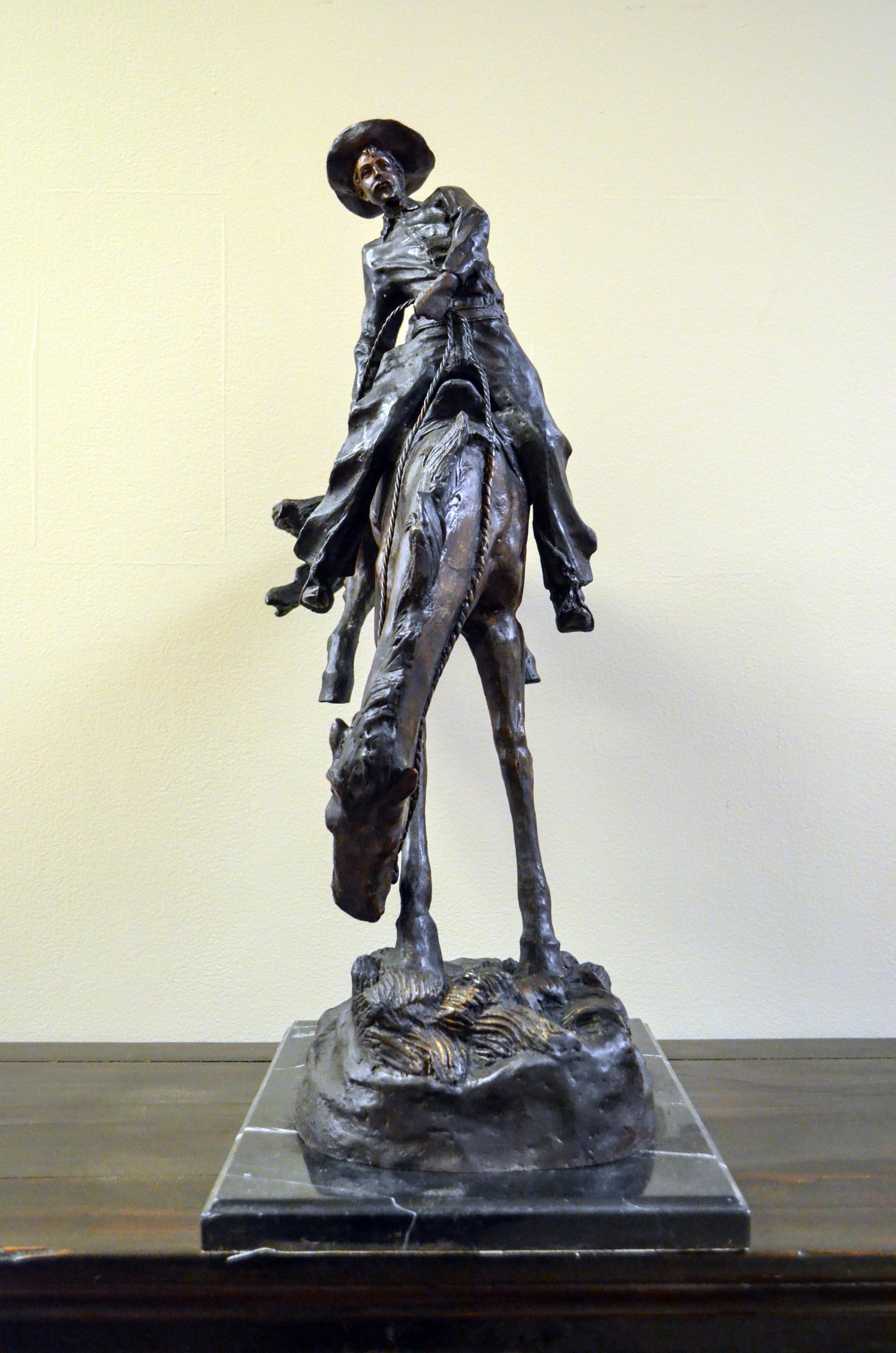 American Outlaw Cast Bronze Sculpture on Marble Base, after Frederic Remington For Sale