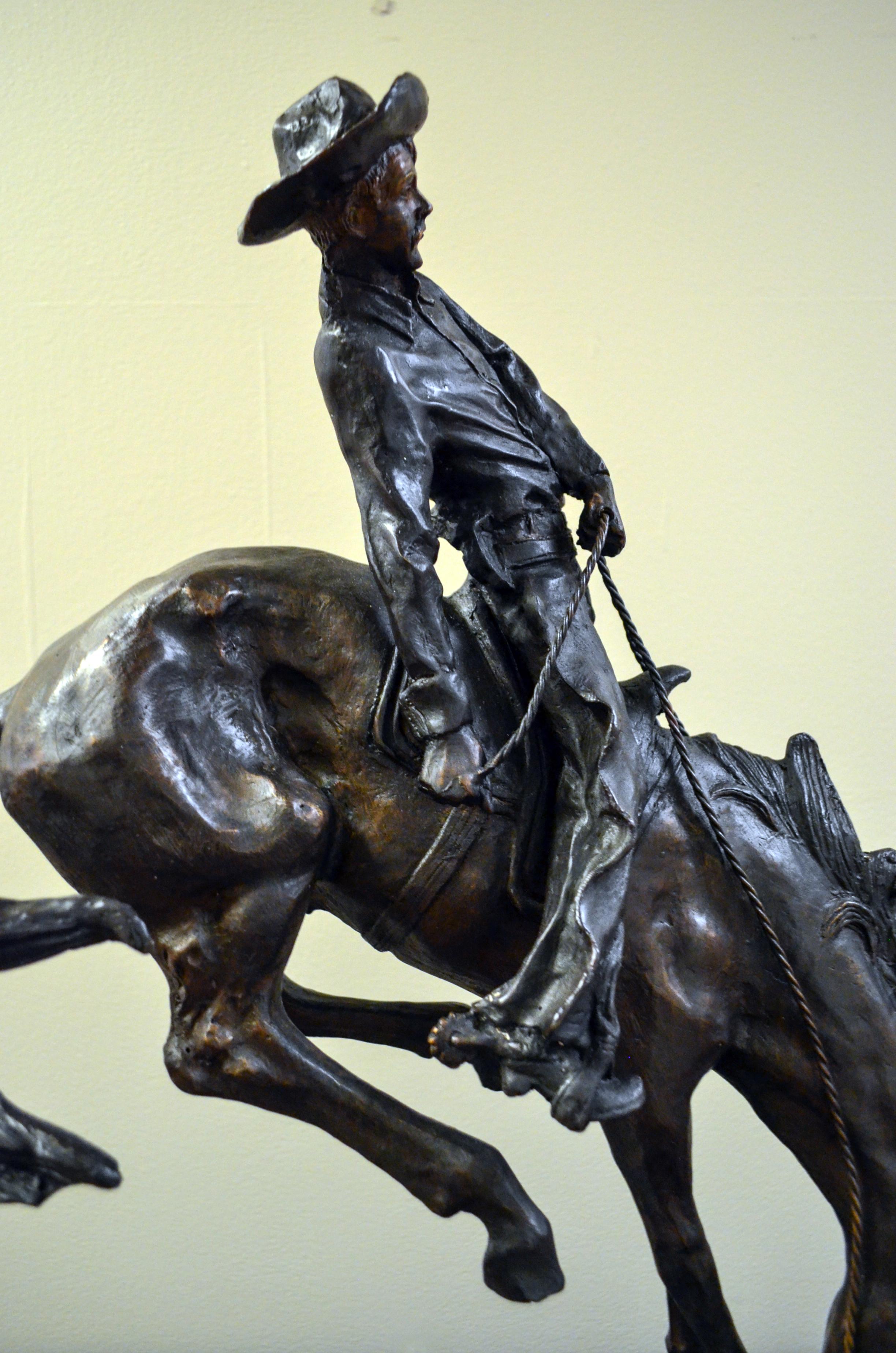 Outlaw Cast Bronze Sculpture on Marble Base, after Frederic Remington In Good Condition For Sale In Yonkers, NY