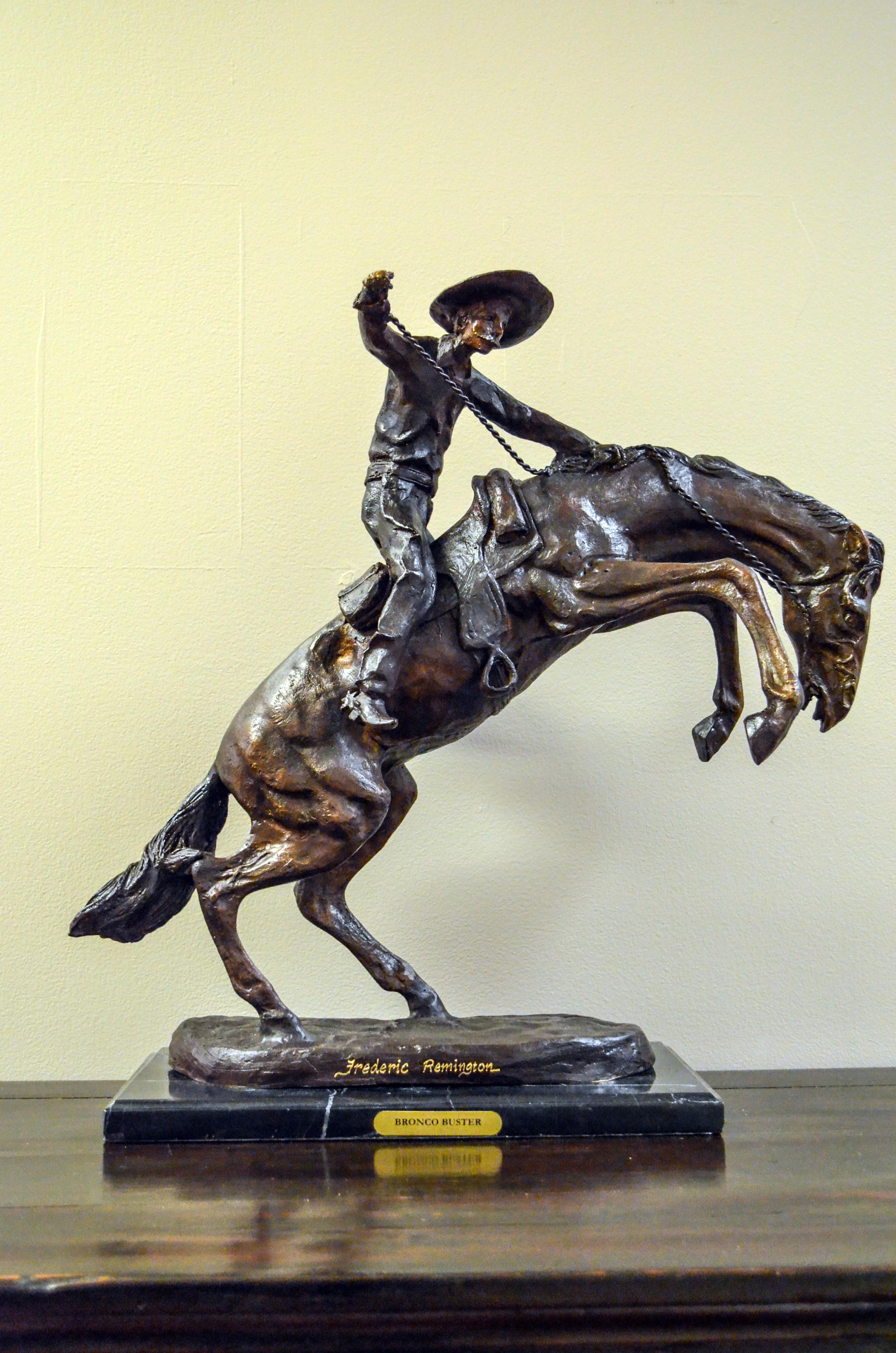Outlaw Cast Bronze Sculpture on Marble Base, after Frederic Remington For Sale 3