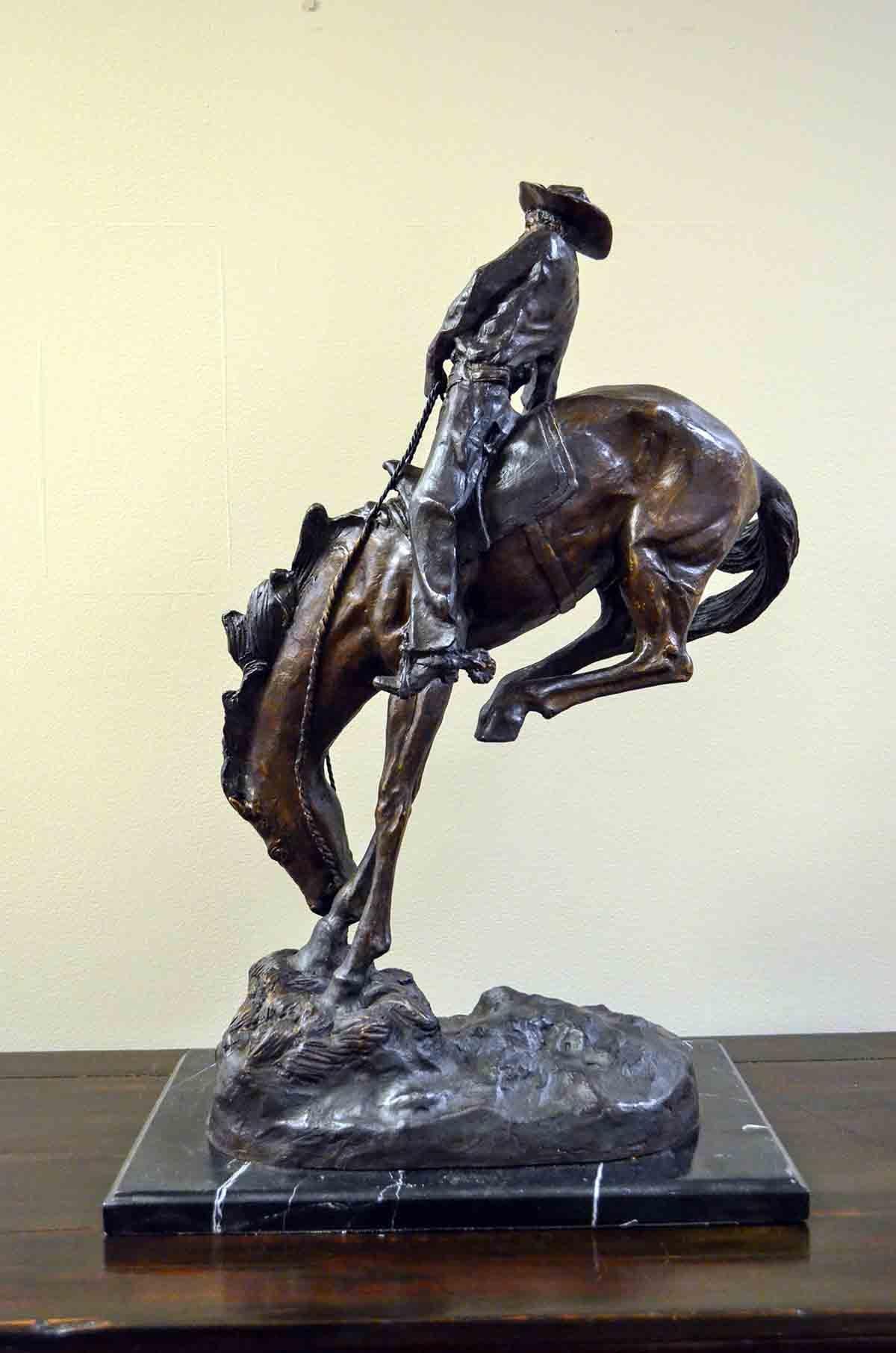 Outlaw Cast Bronze Sculpture on Marble Base, after Frederic Remington 4