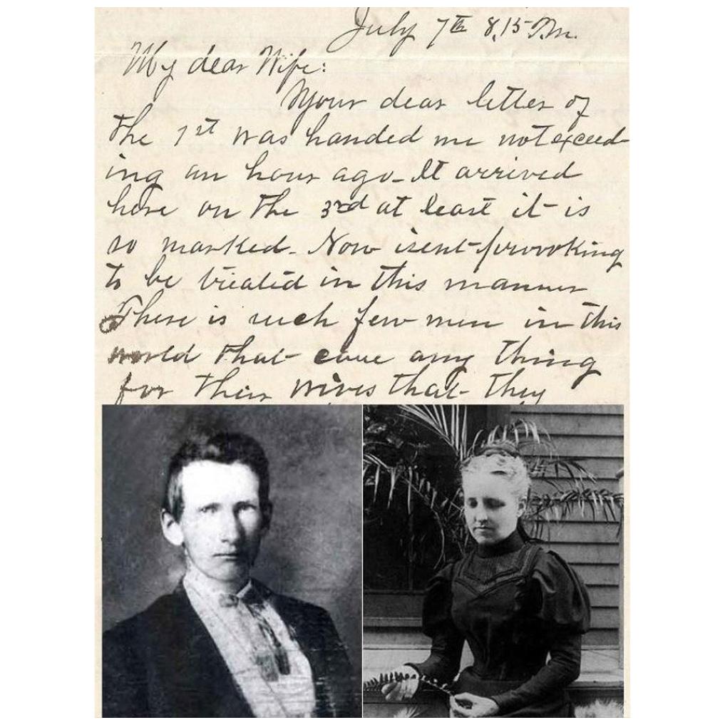 Lettre originale écrite à la main sur papier de Frank James datant de 1883 ( )