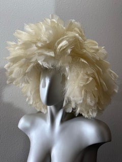 Outrageous 1950s Maria Pia Cream 
Black Turkey Feather Hat w Black Tulle Crown
