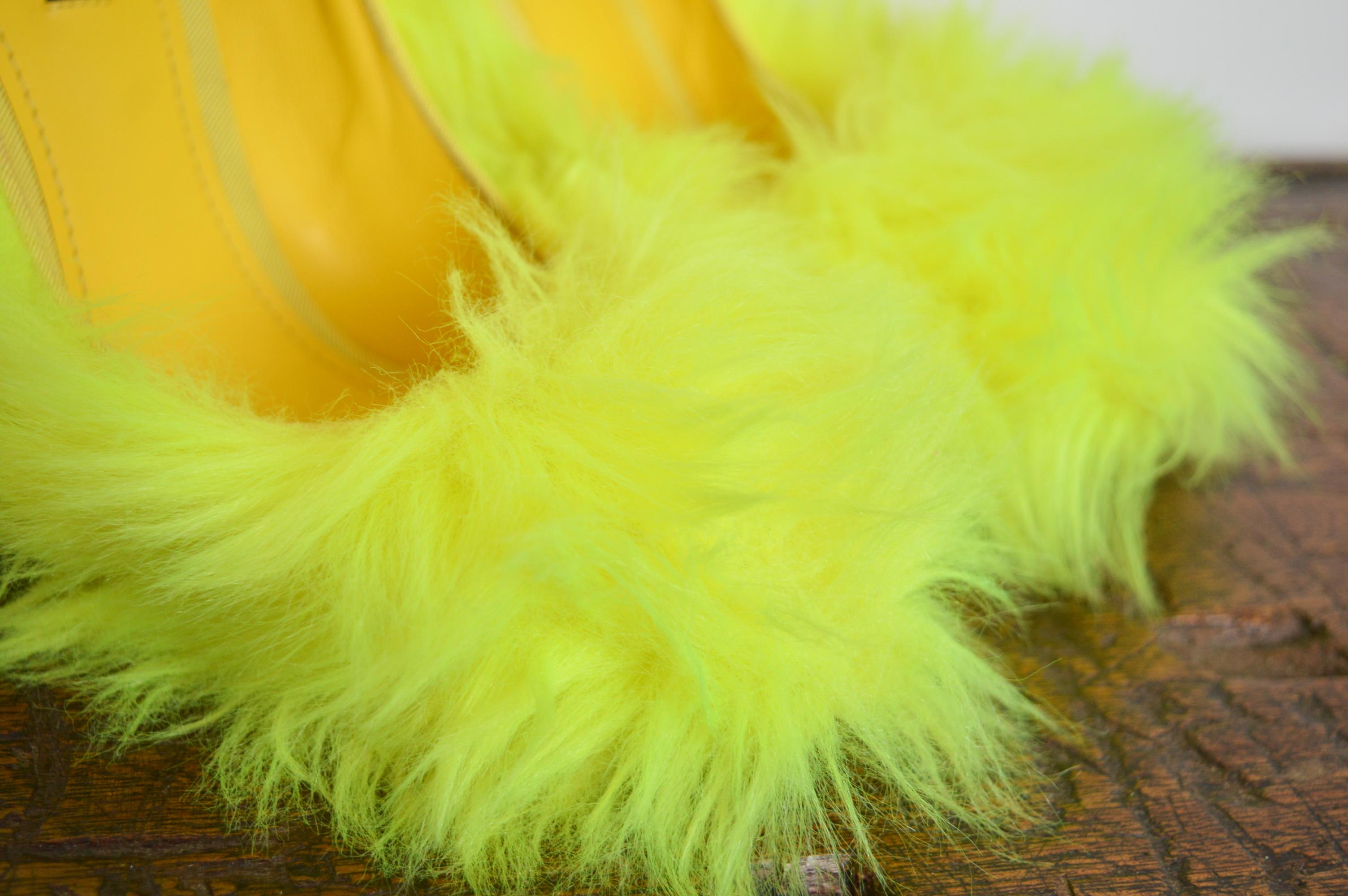 Outrageous DOLCE & GABBANA Neon Yellow fluorescent faux fur stiletto high heels 9