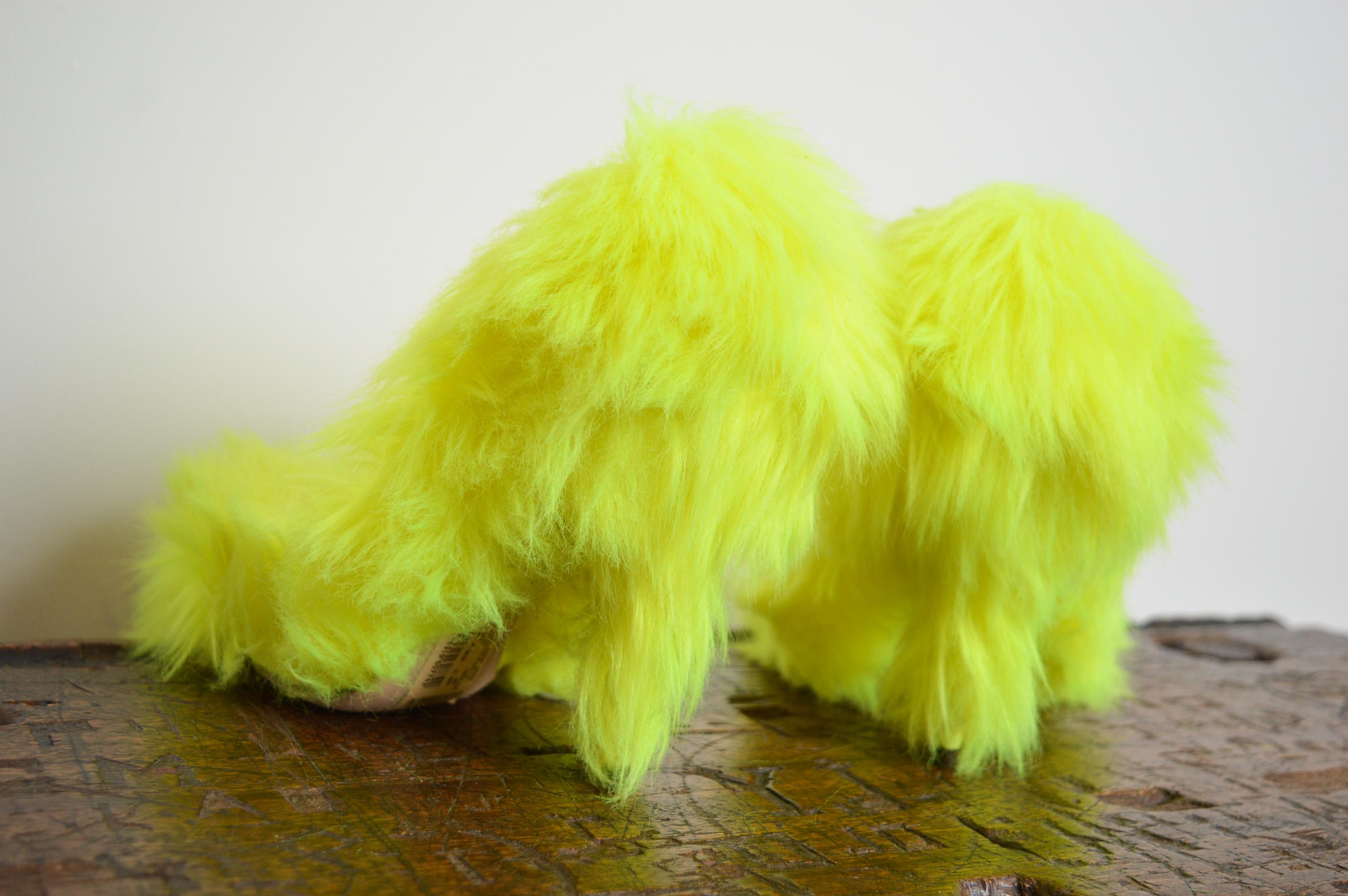 Outrageous DOLCE & GABBANA Neon Yellow fluorescent faux fur stiletto high heels 10