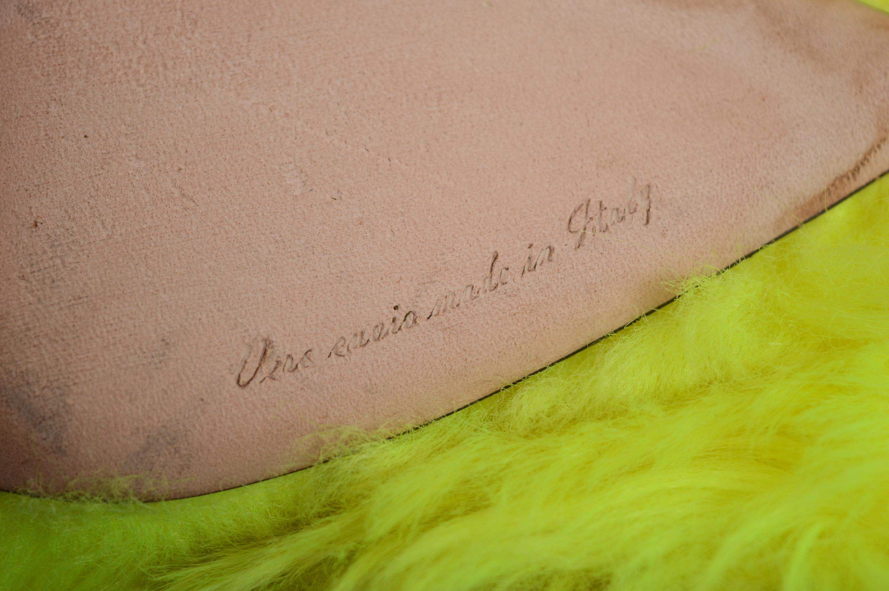 Outrageous DOLCE & GABBANA Neon Yellow fluorescent faux fur stiletto high heels 13