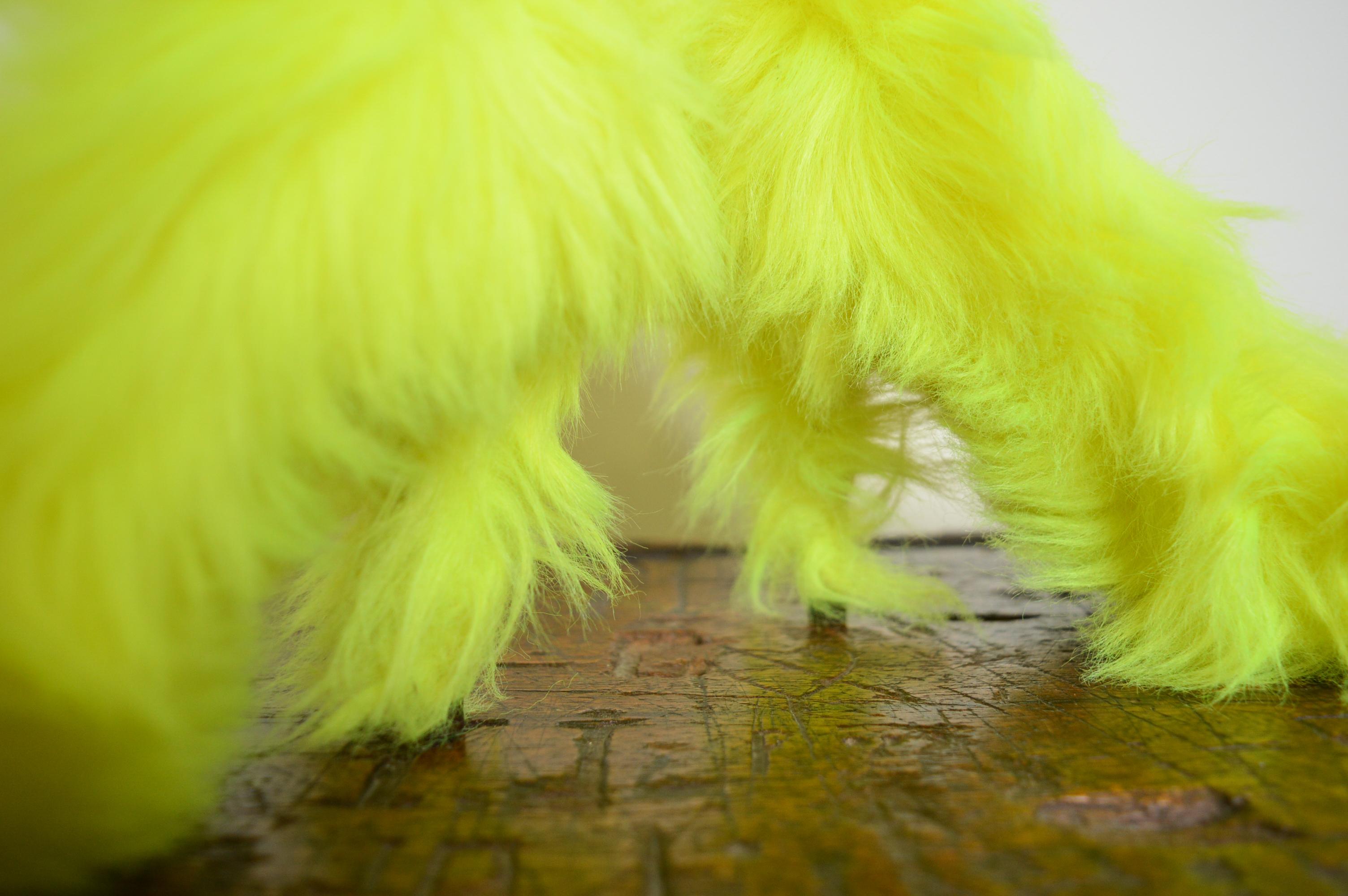 Outrageous DOLCE & GABBANA Neon Yellow fluorescent faux fur stiletto high heels 5