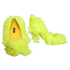 Outrageous DOLCE & GABBANA Neon Yellow fluorescent faux fur stiletto high heels