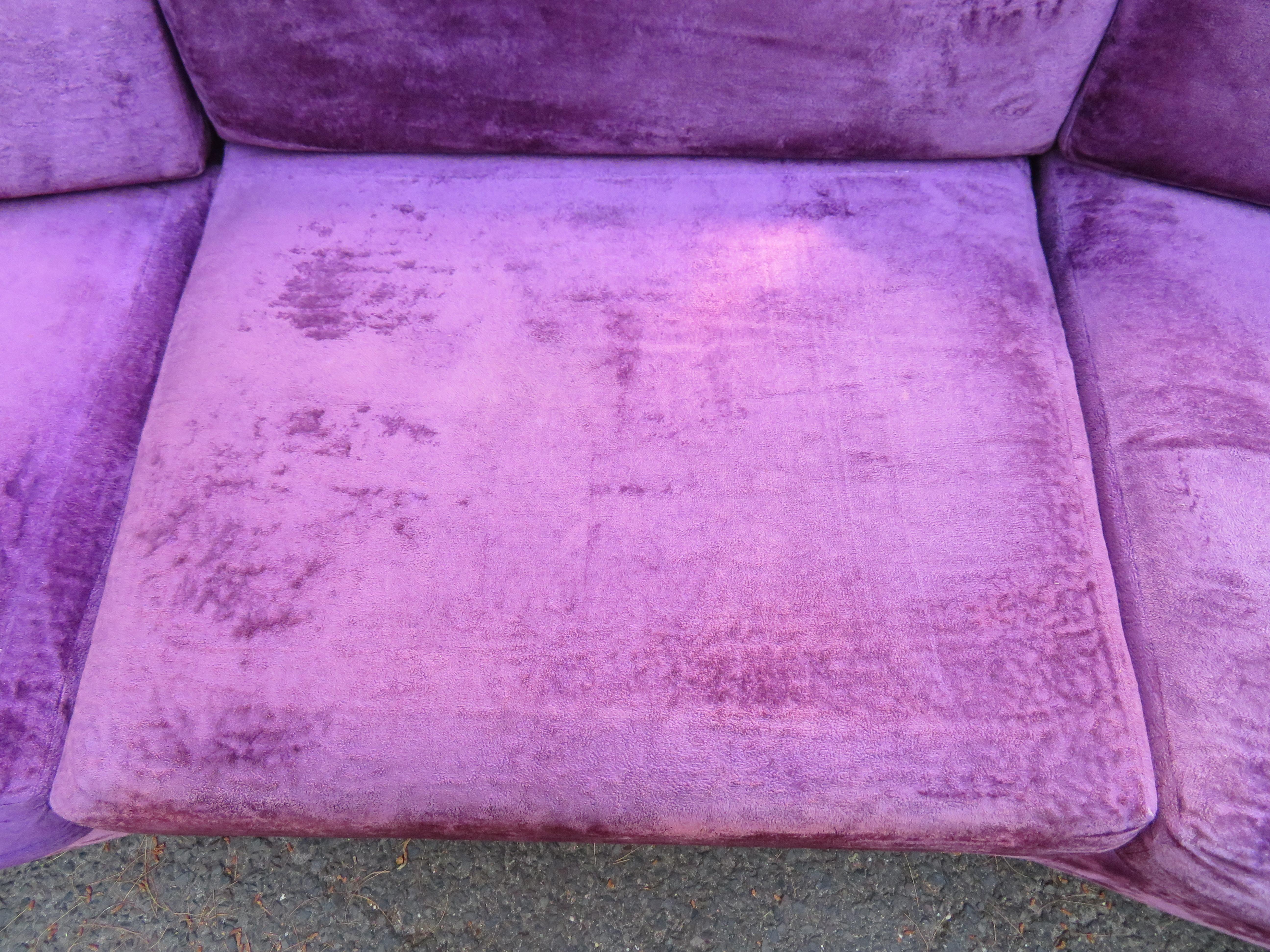 Outrageous Harvey Probber style Purple Velvet Curved Sofa Mid-Century Modern For Sale 2