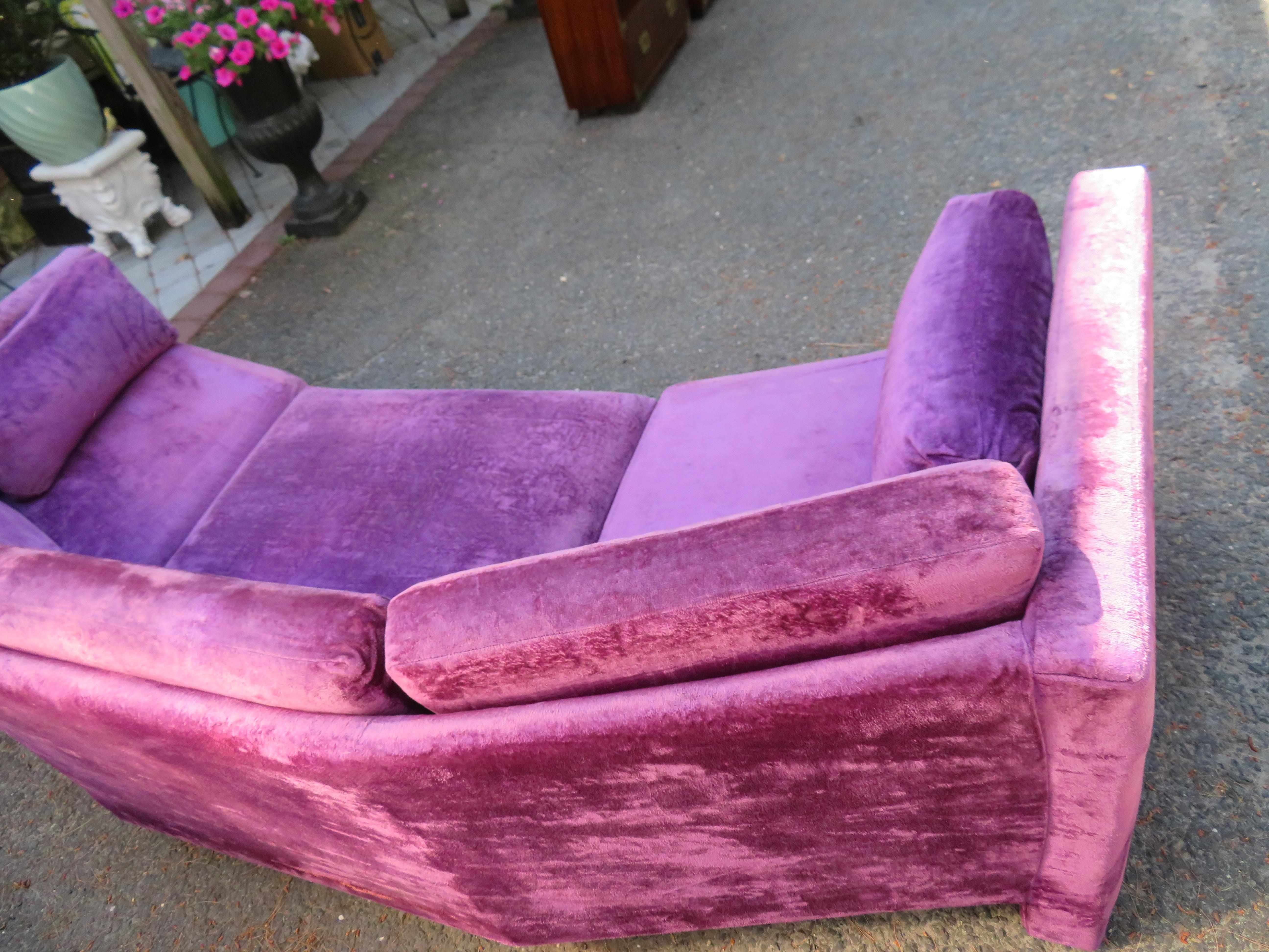 Outrageous Harvey Probber style Purple Velvet Curved Sofa Mid-Century Modern 6
