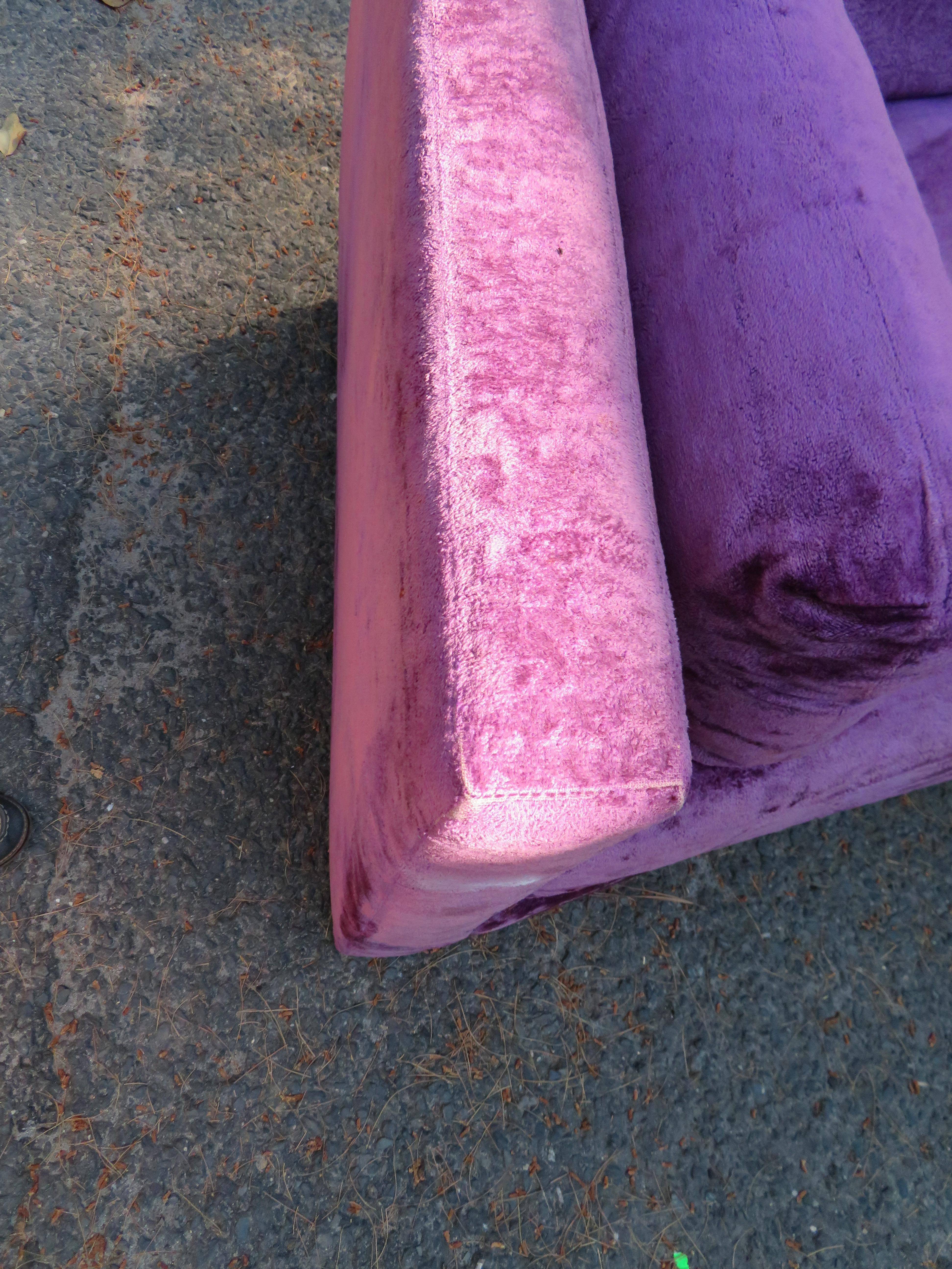 Outrageous Harvey Probber style Purple Velvet Curved Sofa Mid-Century Modern 7
