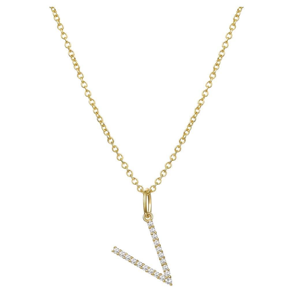 Diamond Letter V Pendant 14K Yellow Gold Necklace