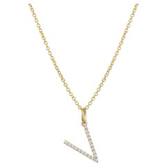 Diamond Letter V Pendant 14K Yellow Gold Necklace