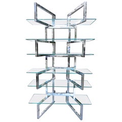 Outrageous Milo Baughman Style Chrome and Glass Butterfly Étagère Midcentury