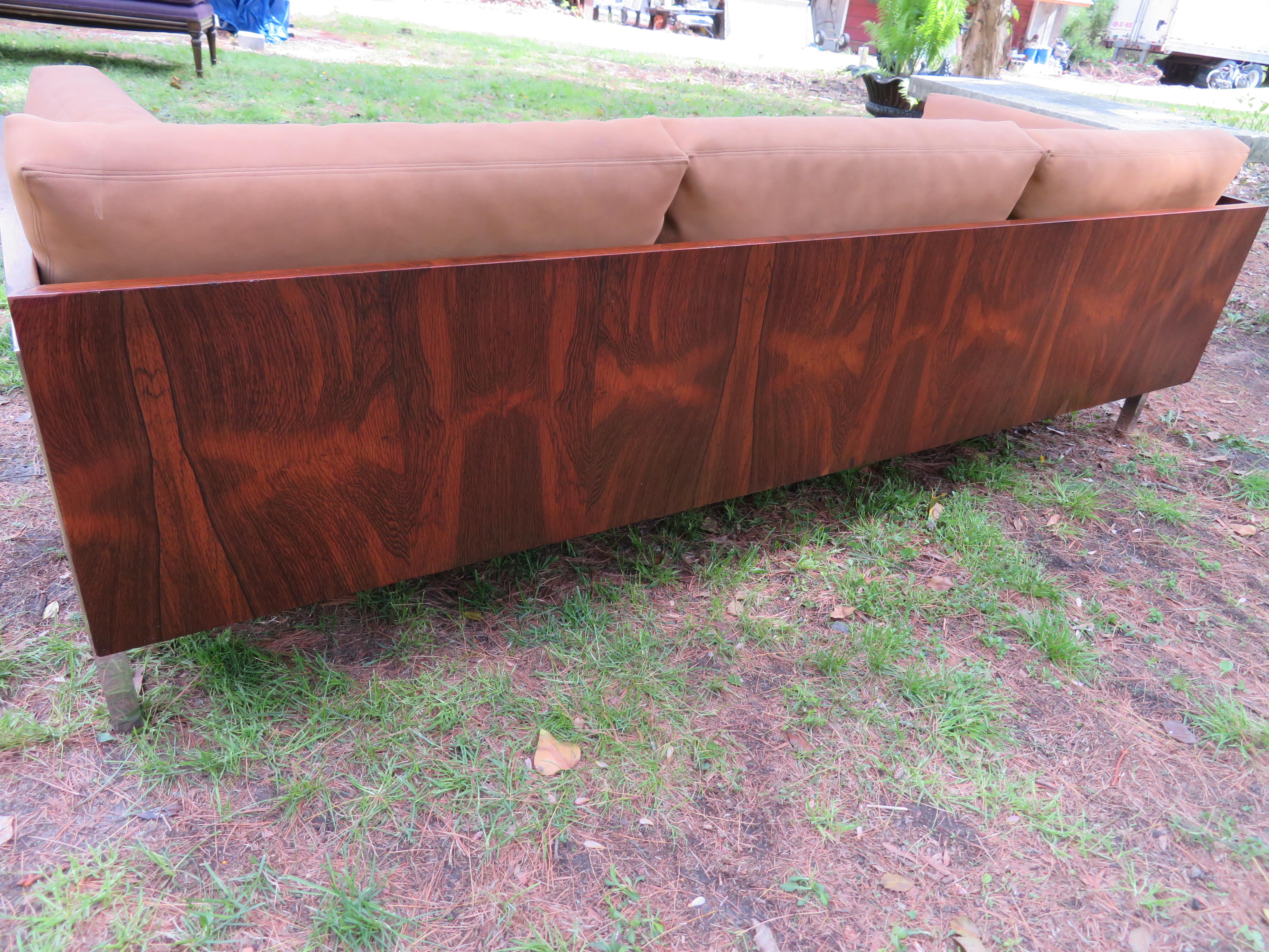 Outrageous Milo Baughman Style Rosewood Chrome Case Sofa John Stuart For Sale 2