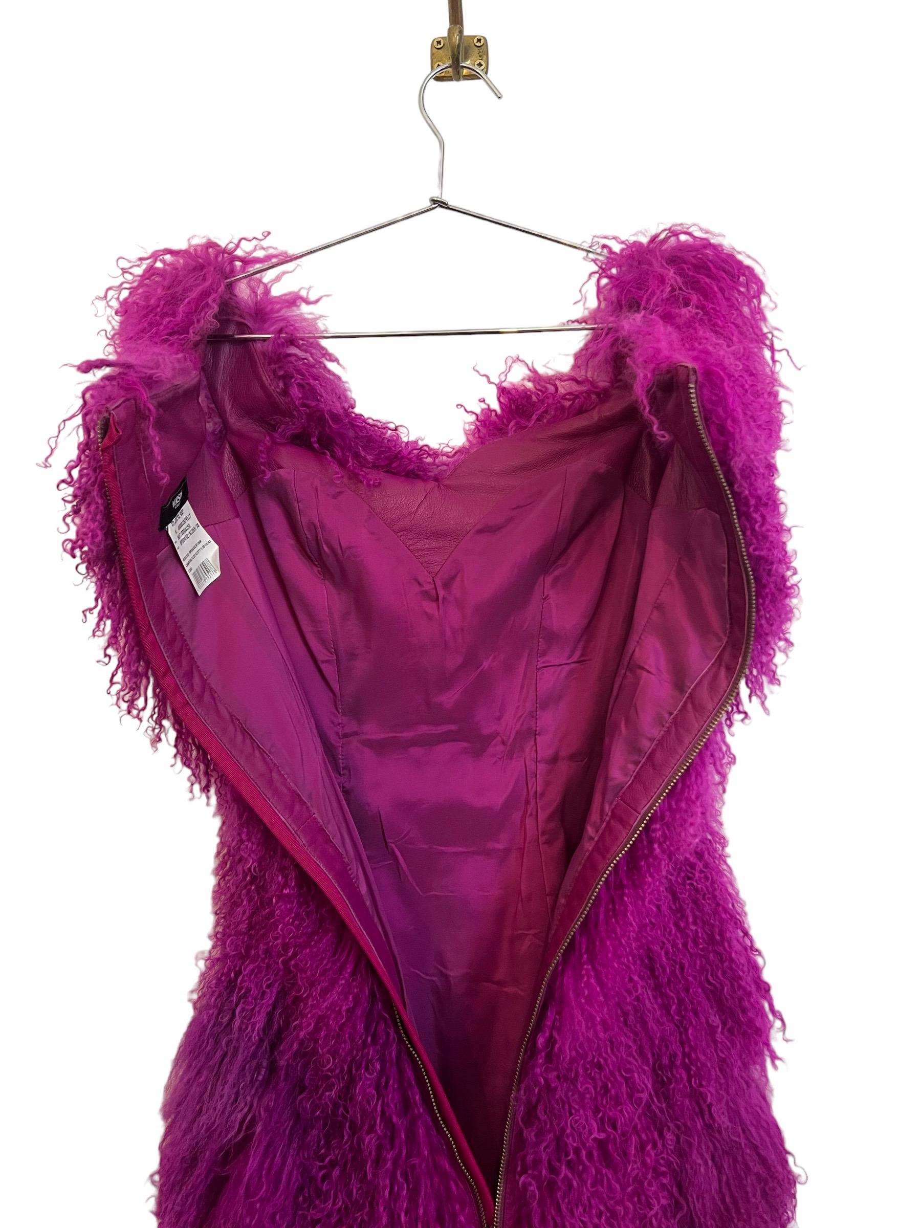 Outrageous VERSUS Versace 2012 Runway Magenta Purple Mongolian Lamb Fur Dress For Sale 7