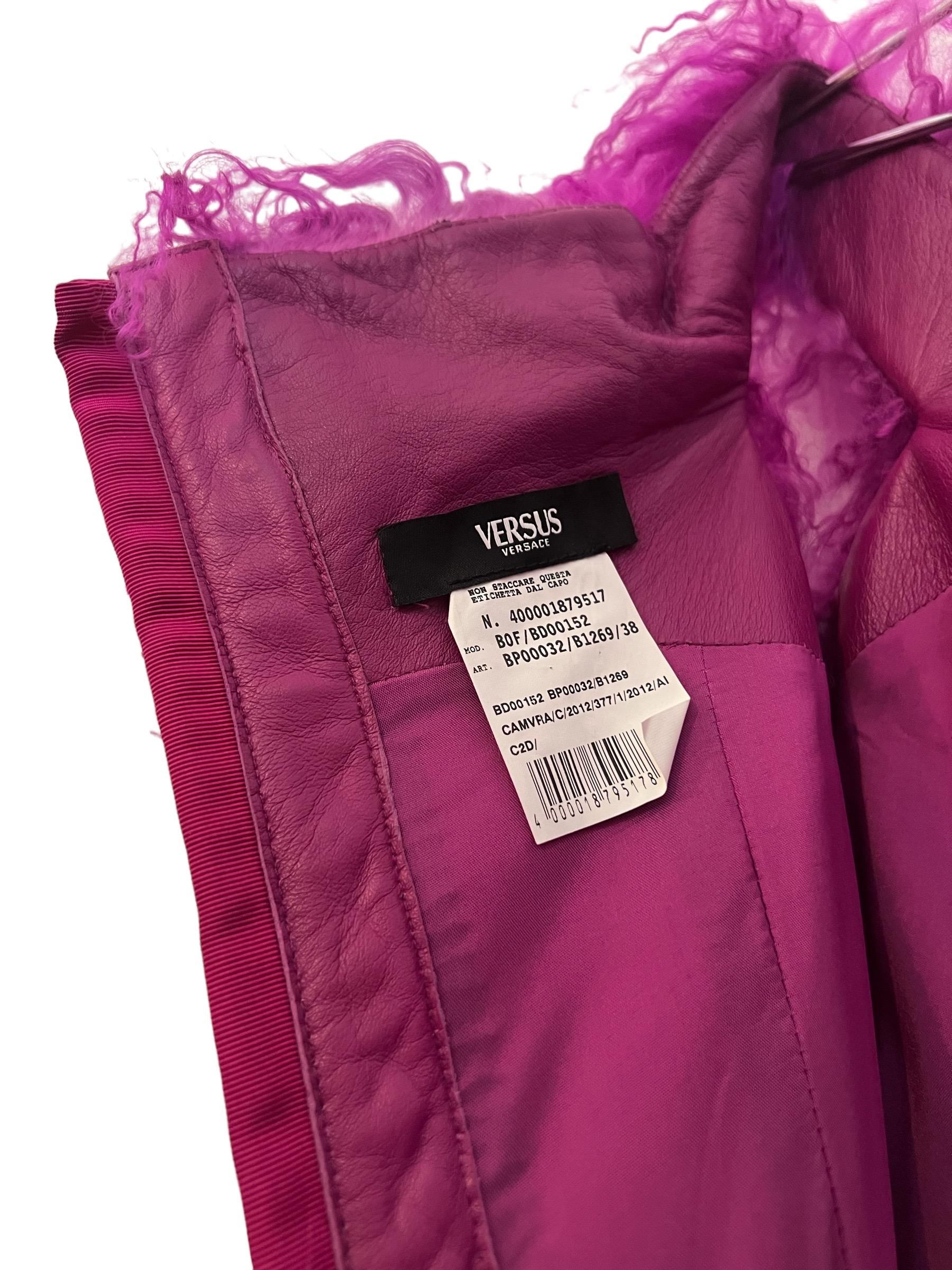 Outrageous VERSUS Versace 2012 Runway Magenta Purple Mongolian Lamb Fur Dress For Sale 3