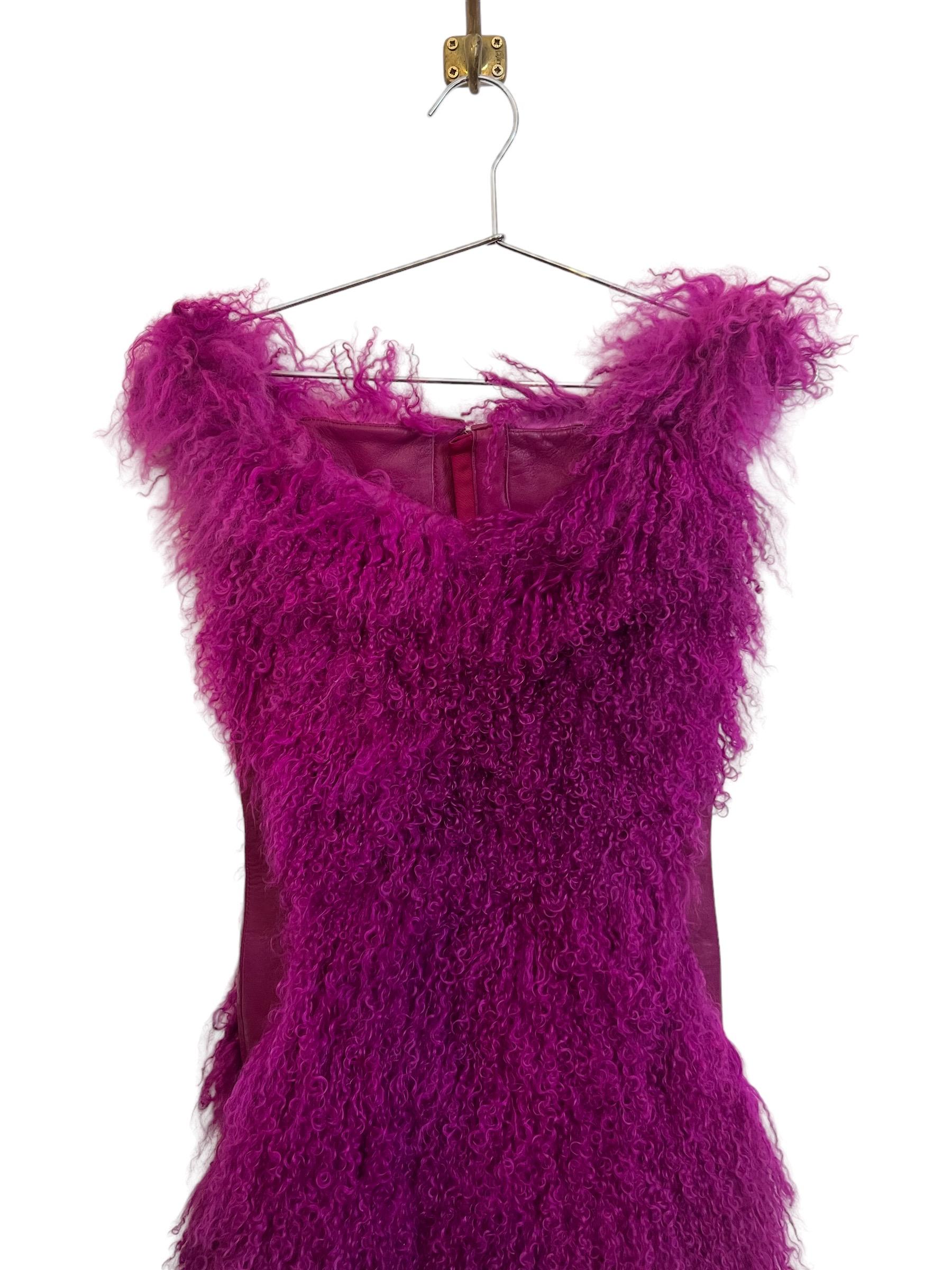 Outrageous VERSUS Versace 2012 Runway Magenta Purple Mongolian Lamb Fur Dress For Sale 5