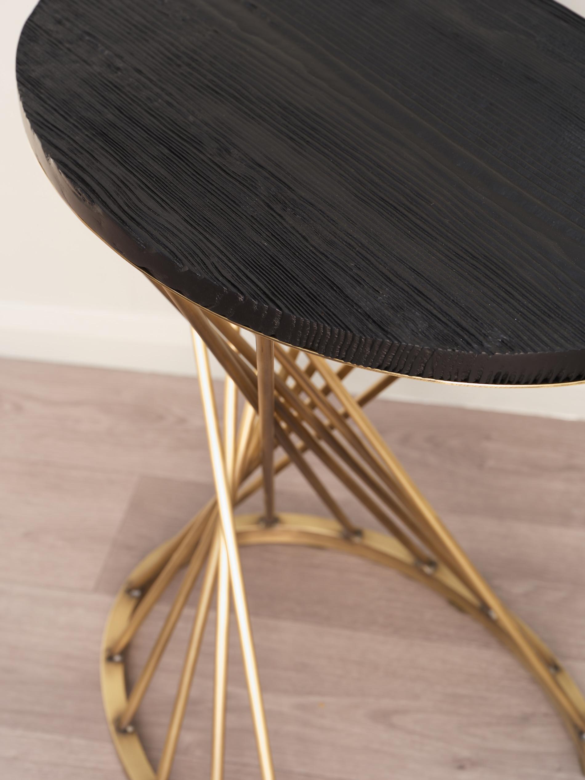 Modern Contemporary Handcrafted Side Table in Brass and Wood by BelBar Studio For Sale
