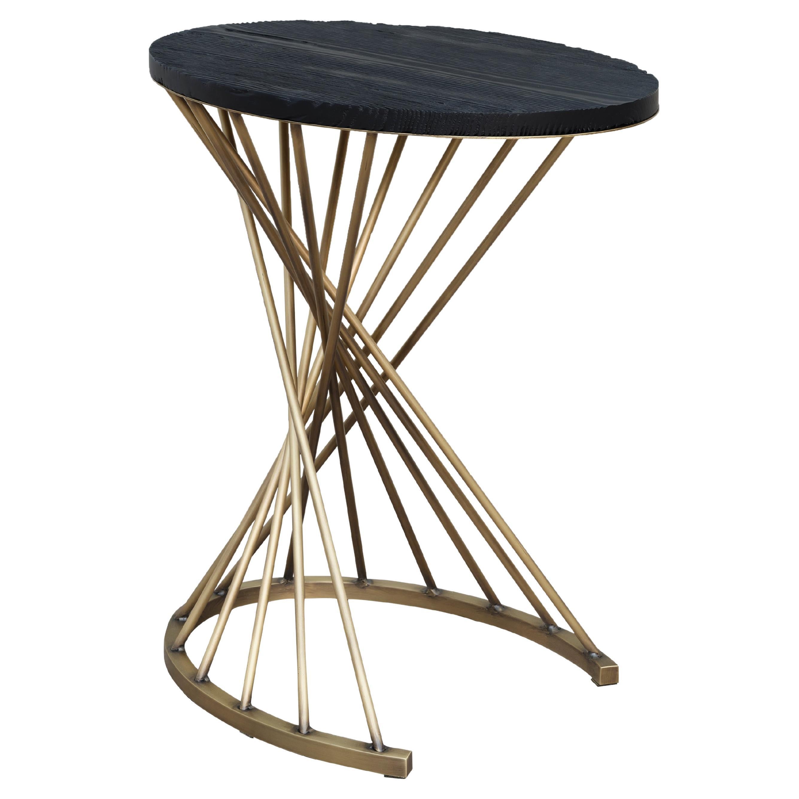 Contemporary Handcrafted Side Table in Brass and Wood by BelBar Studio For Sale