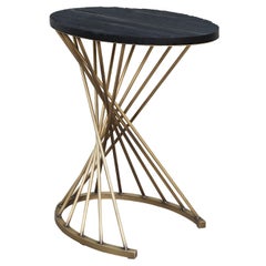Contemporary Handcrafted Side Table in Brass and Wood by BelBar Studio