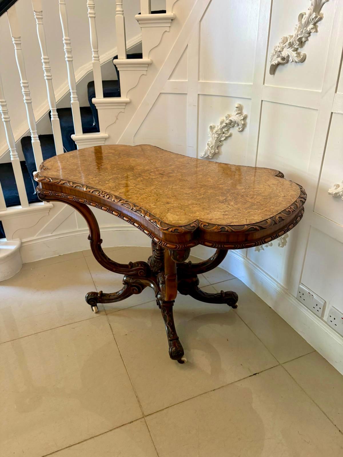 Outstanding Quality Antique Victorian Carved Burr Walnut Centre Table For Sale 6
