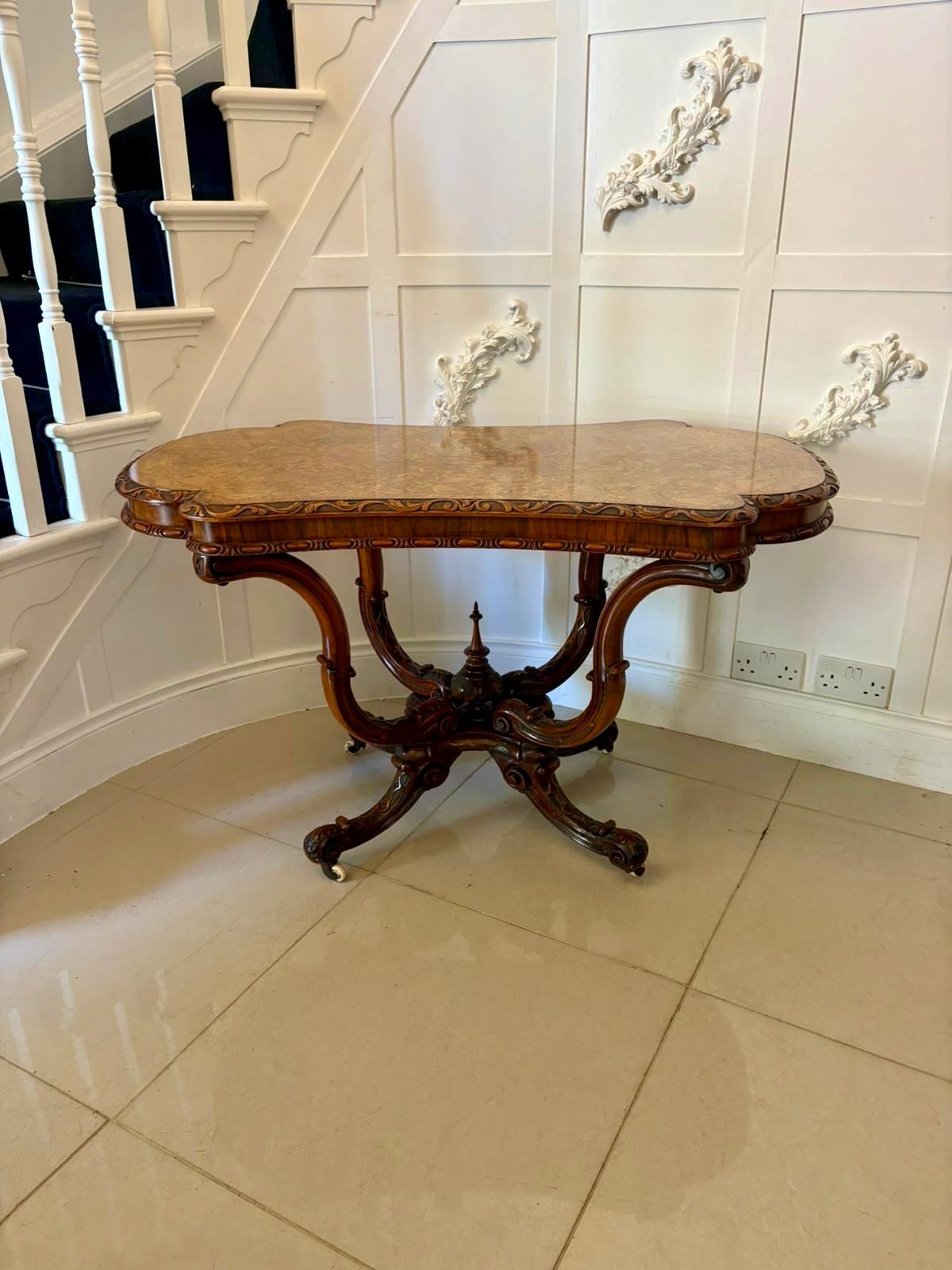 Outstanding Quality Antique Victorian Carved Burr Walnut Centre Table For Sale 7