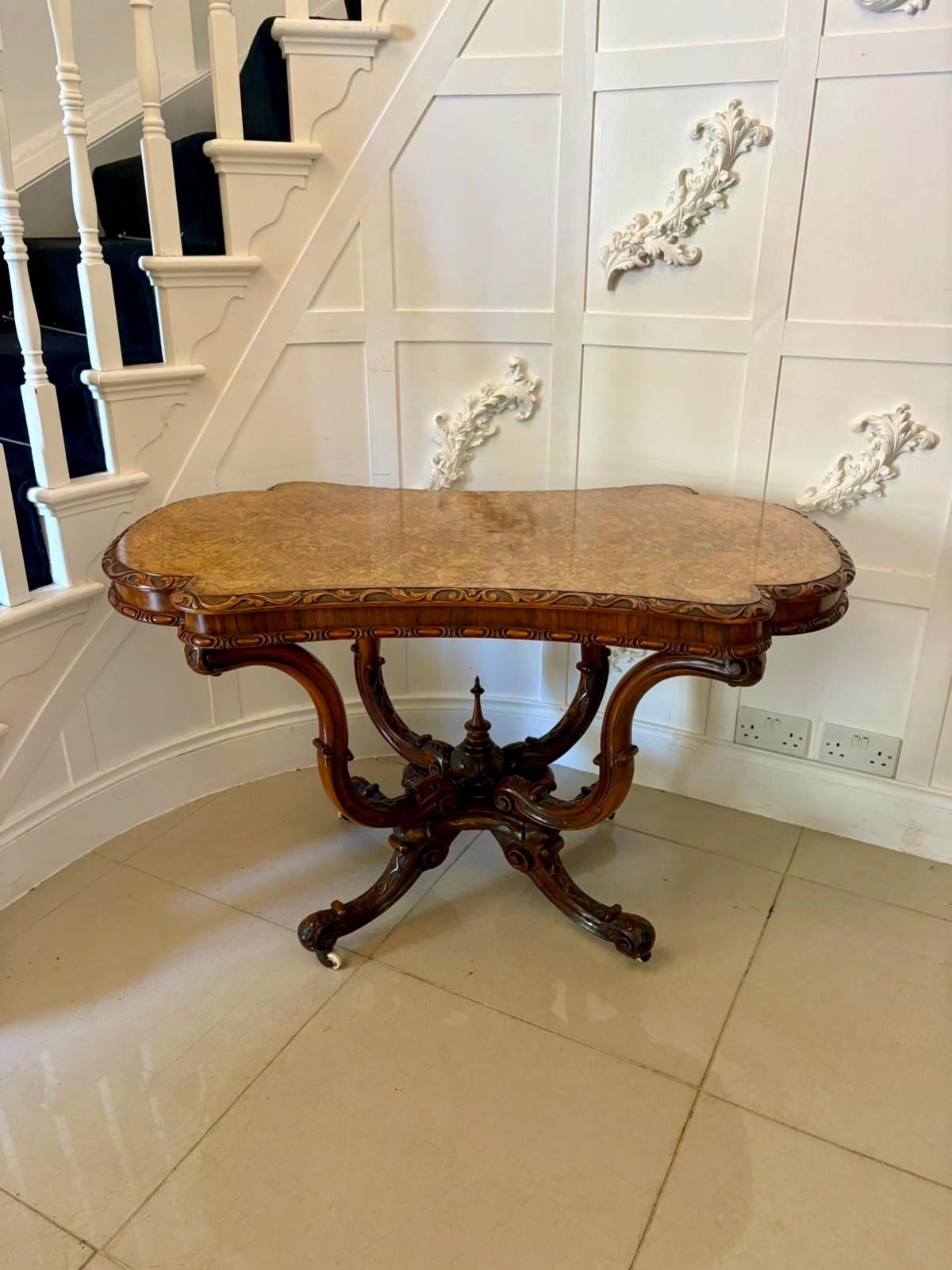 Outstanding Quality Antique Victorian Carved Burr Walnut Centre Table For Sale 8