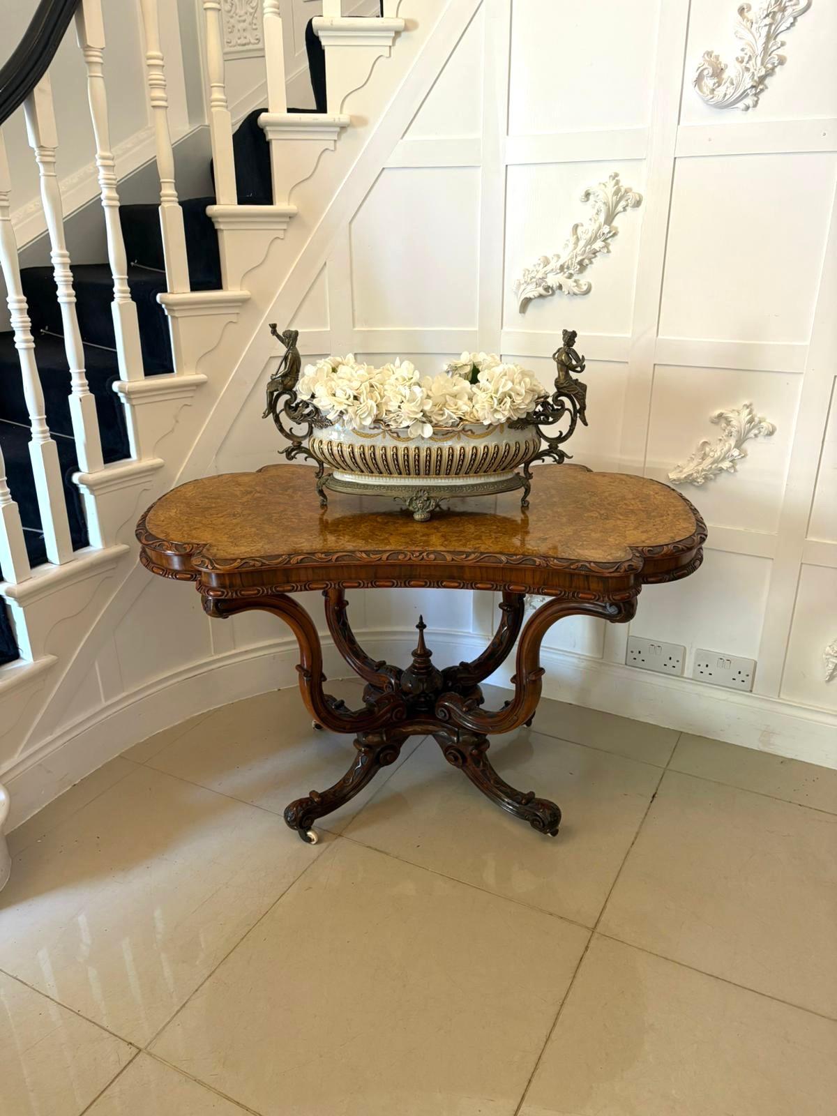 Outstanding Quality Antique Victorian Carved Burr Walnut Centre Table For Sale 9